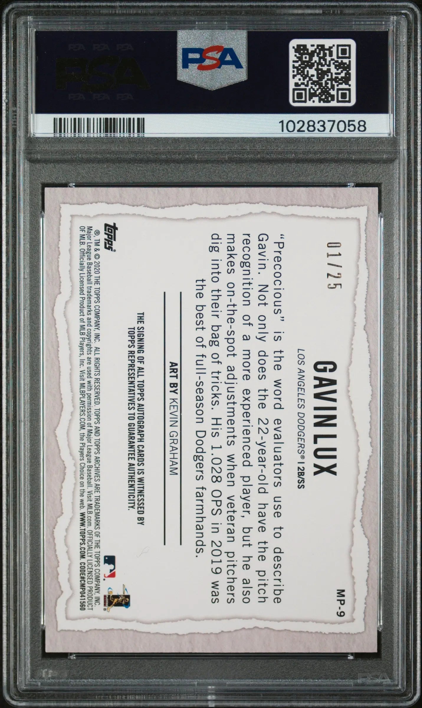 2020 Topps Gallery Modern Artists Gavin Lux RC Rookie Auto PSA 10 1/25 - Rare Baseball Card for Collectors & Sports Memorabilia Fans - Perfect for Display, Investment & Trading