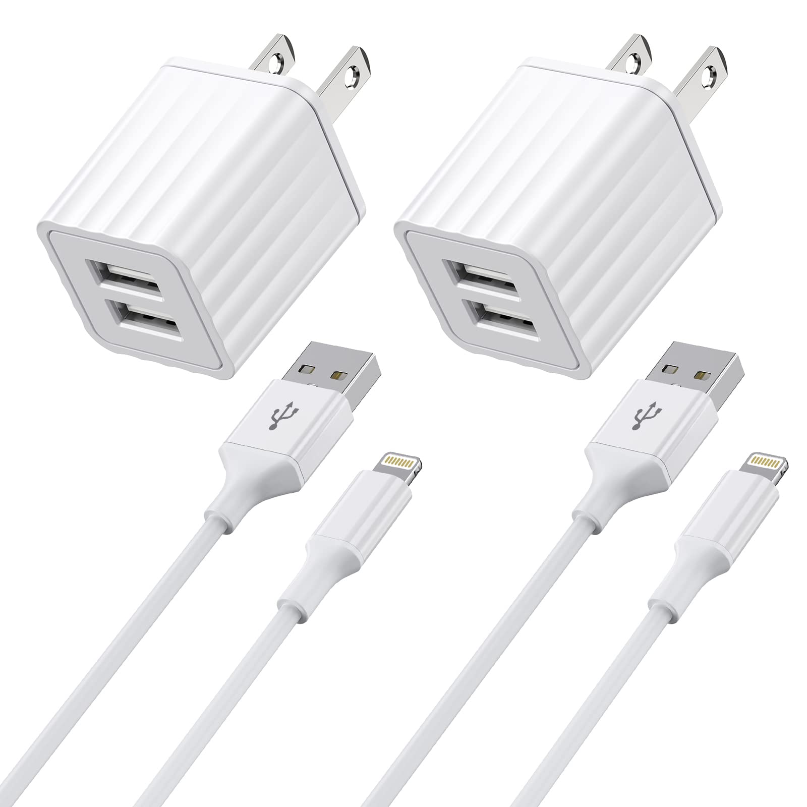 Apple MFi Certified Fast iPhone Charger 2-Pack - 6FT Lightning Cable & Dual USB Wall Charger - Compatible with iPhone 14/13/12/11/Pro Max/XS/XR/X/8/7 & iPad - Perfect for Home, Office & Travel Charging