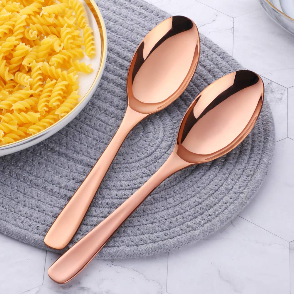 Premium 10-Inch Stainless Steel Rose Gold Buffet Serving Spoons Set of 2 - Elegant Large Salad Serving Utensils, Dishwasher Safe for Dinner Parties, Catering & Home Entertaining