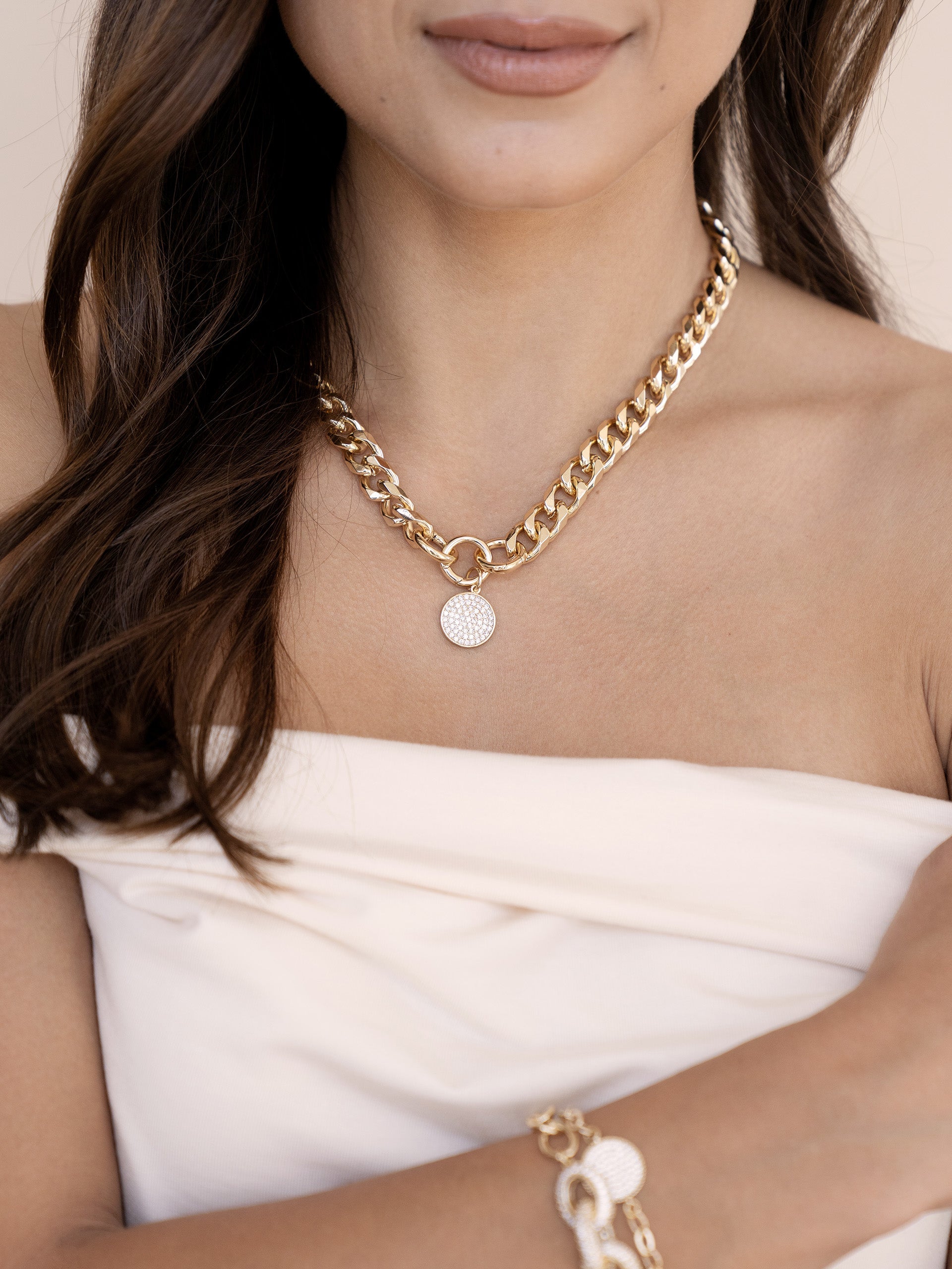 Crystal Disc Charm and Chain Necklace - Elegant Dainty Jewelry for Women | Perfect for Everyday Wear, Date Nights & Special Occasions