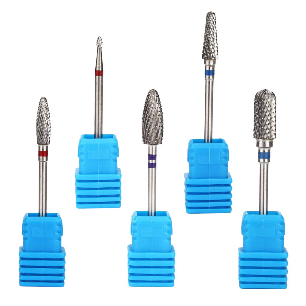 Professional Nail Art Drill Bits Set for Acrylic & Gel Removal - 5 Silver Barrel Heads Electric Manicure Kit | Perfect for Salon, Home Nail Care & DIY Manicure