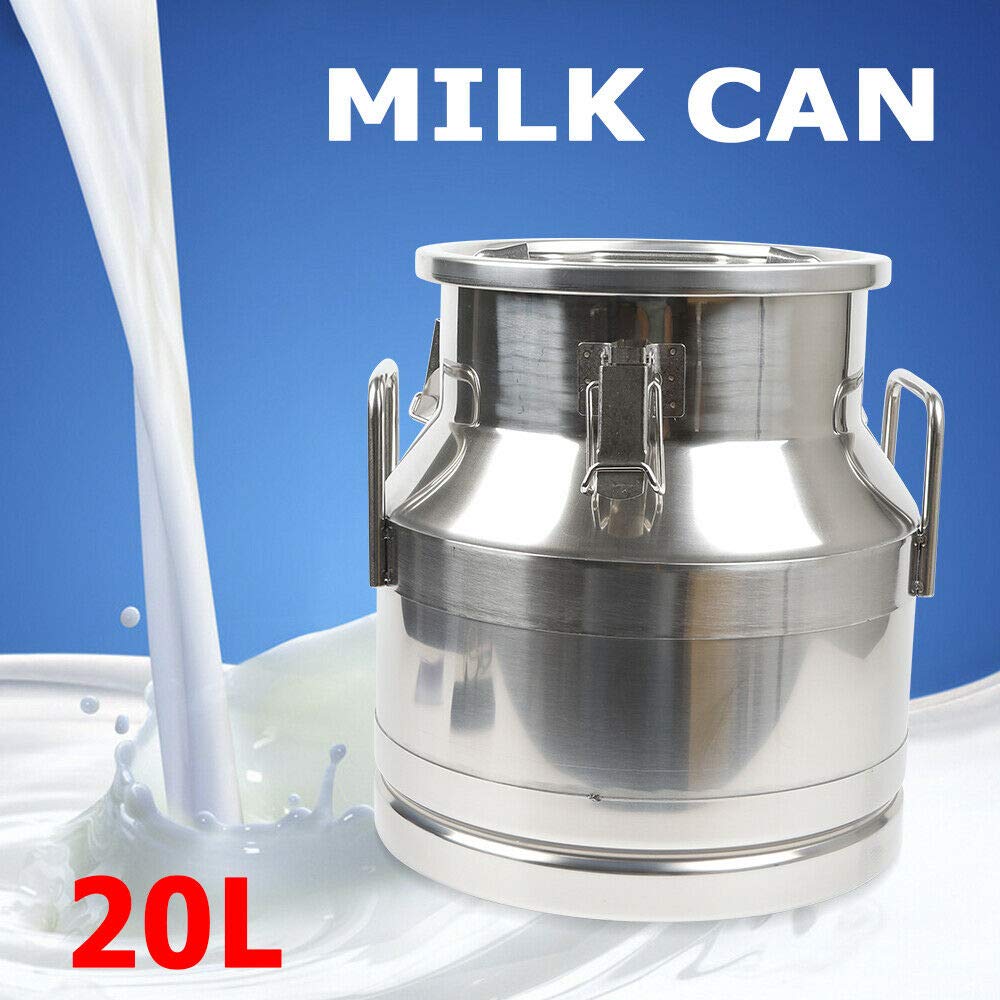Eapmic 20L (5.25 Gallon) Stainless Steel Milk Can - Food Grade Wine & Milk Storage Bucket with Airtight Lid - Heavy Duty Dairy Pail for Home Brewing, Cheese Making & Farm Use