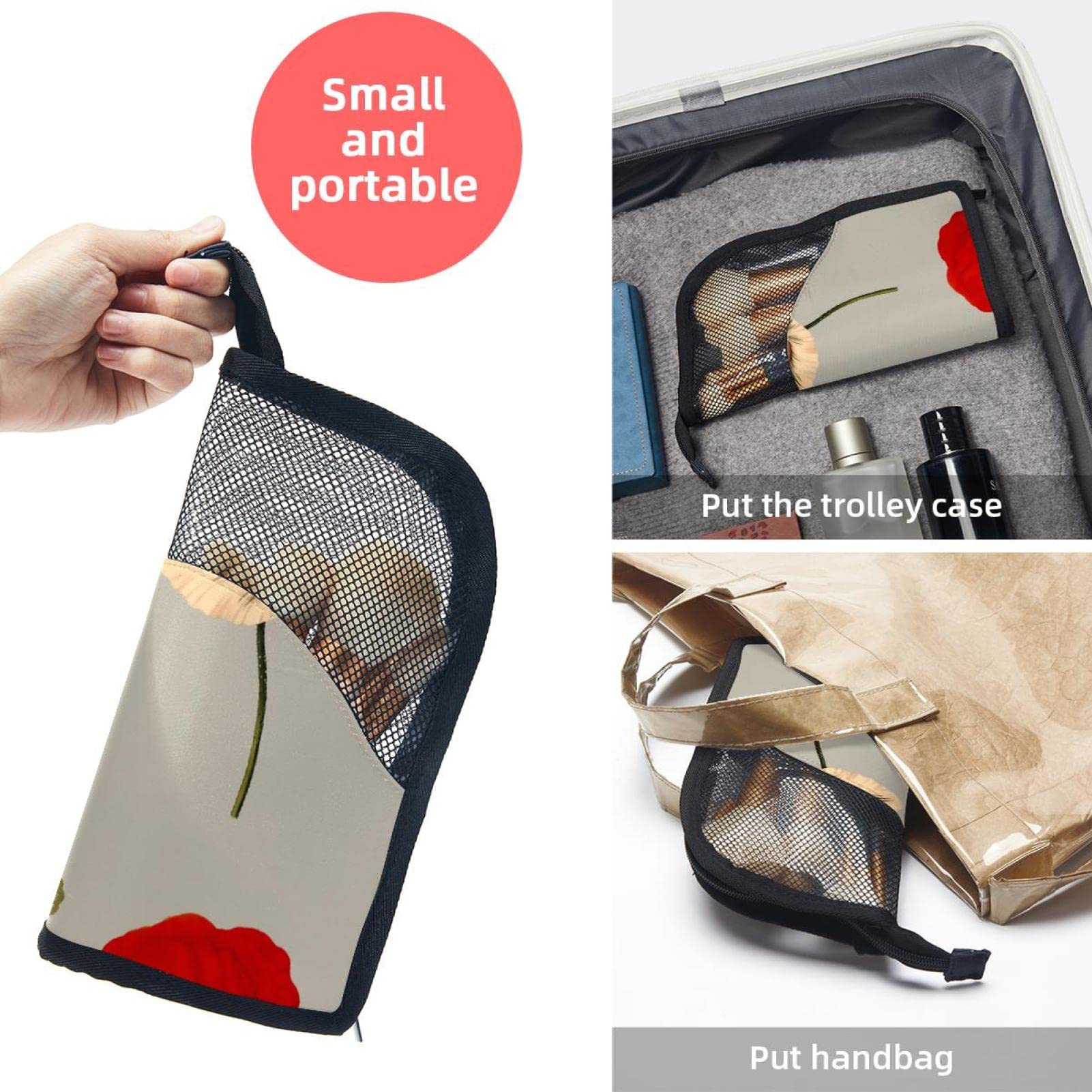 12-Piece Makeup Brush Organizer Bag with Poppy Flowers Design - Portable Cosmetic Brush Holder Case for Travel & Home Storage