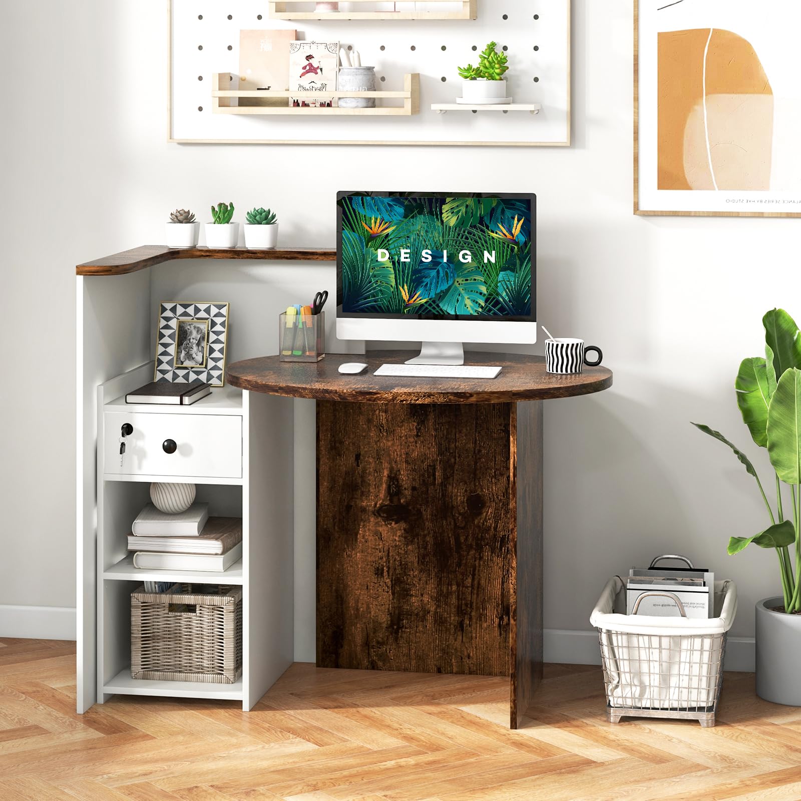 Giantex Reception Desk with Lockable Drawer - 63