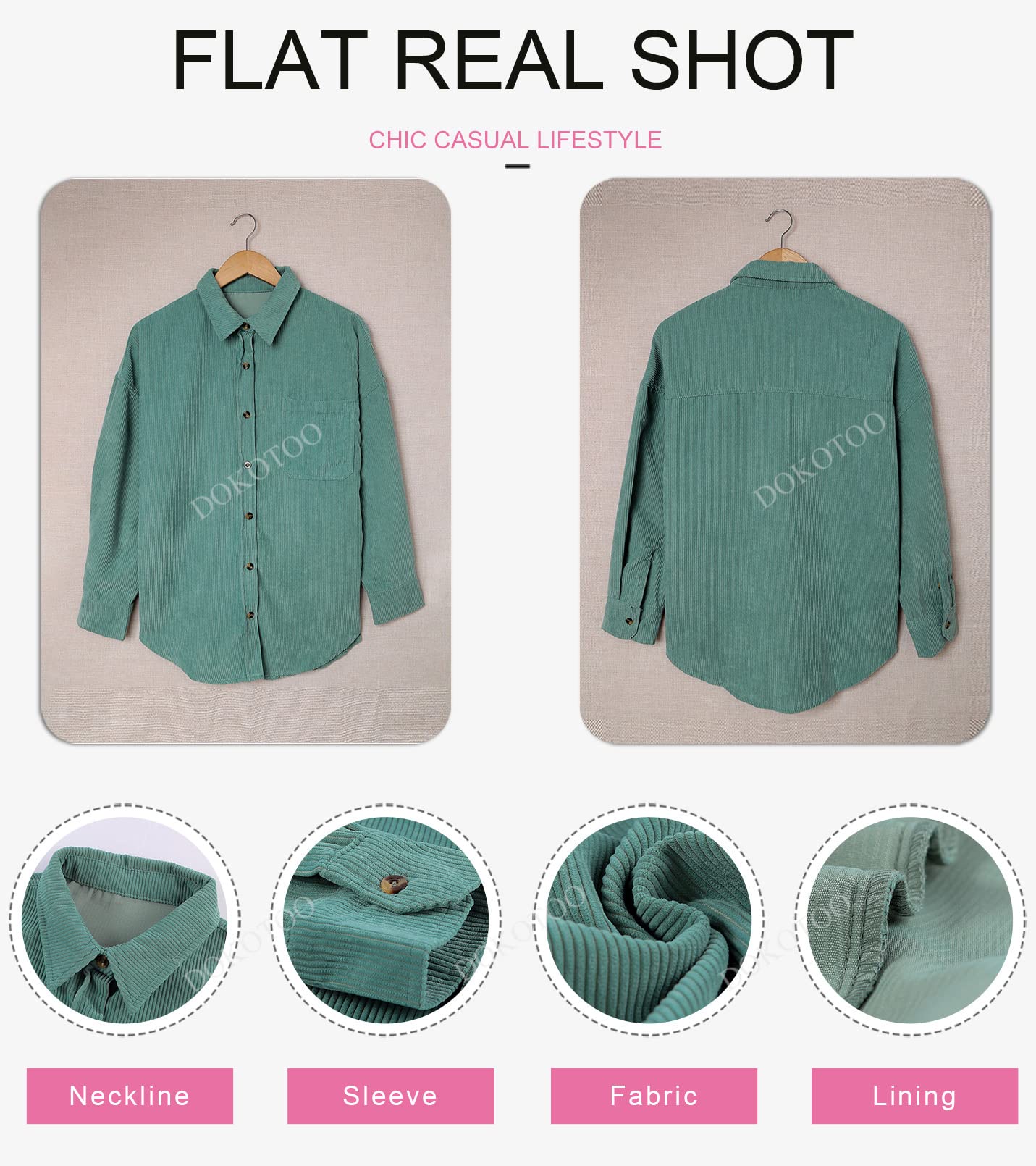 Dokotoo Women's Corduroy Button Down Shirt - Long Sleeve Oversized Boyfriend Blouse for Casual & Work Wear | Fall Winter Fashion Tops
