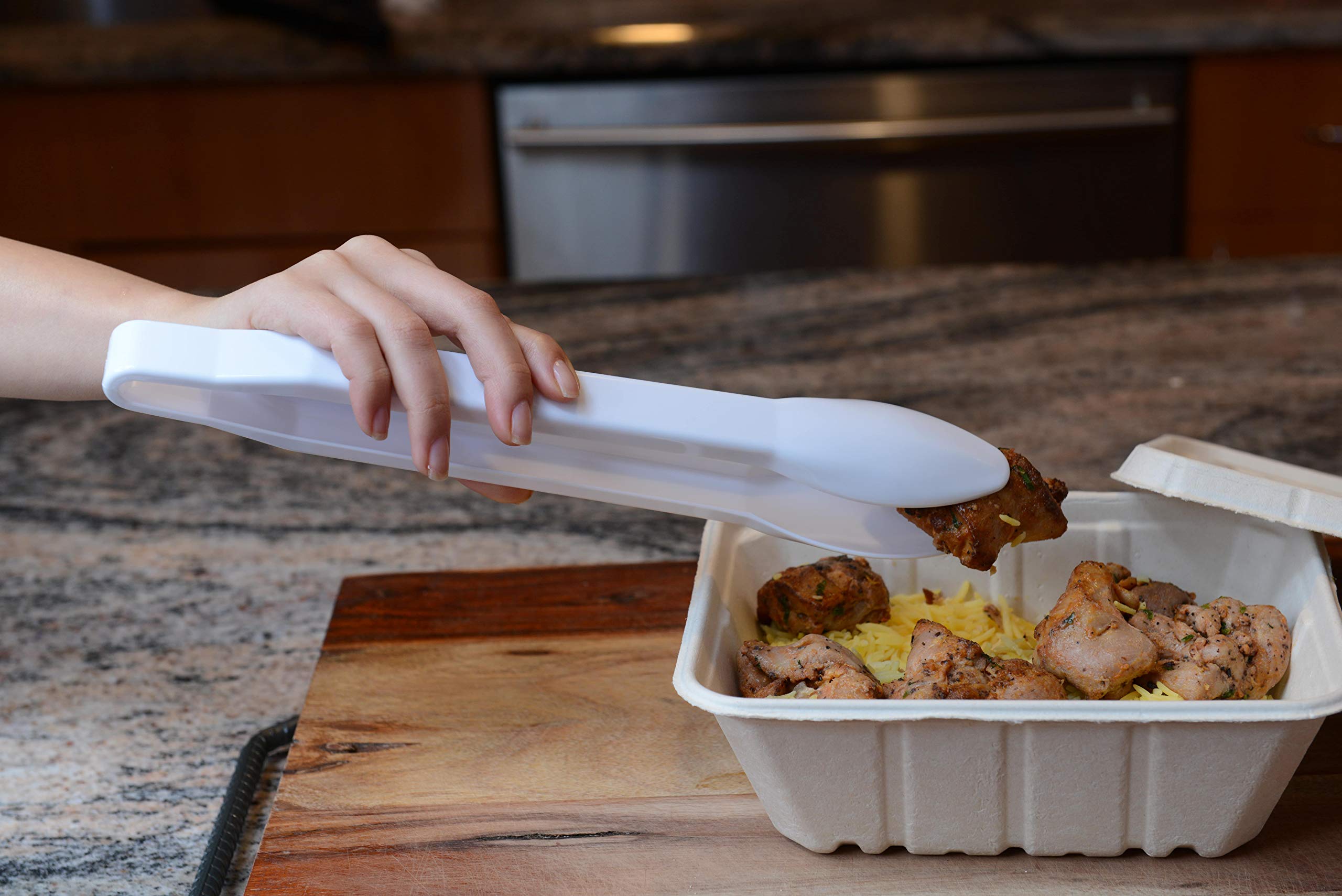 192-Pack Heavy Duty 12-Inch White Plastic Serving Tongs - Disposable High Heat Resistant Salad Tongs for Catering, Buffets, BBQ, Ice, Hot & Cold Foods - Perfect for Restaurants, Bakeries, Parties & Home Use