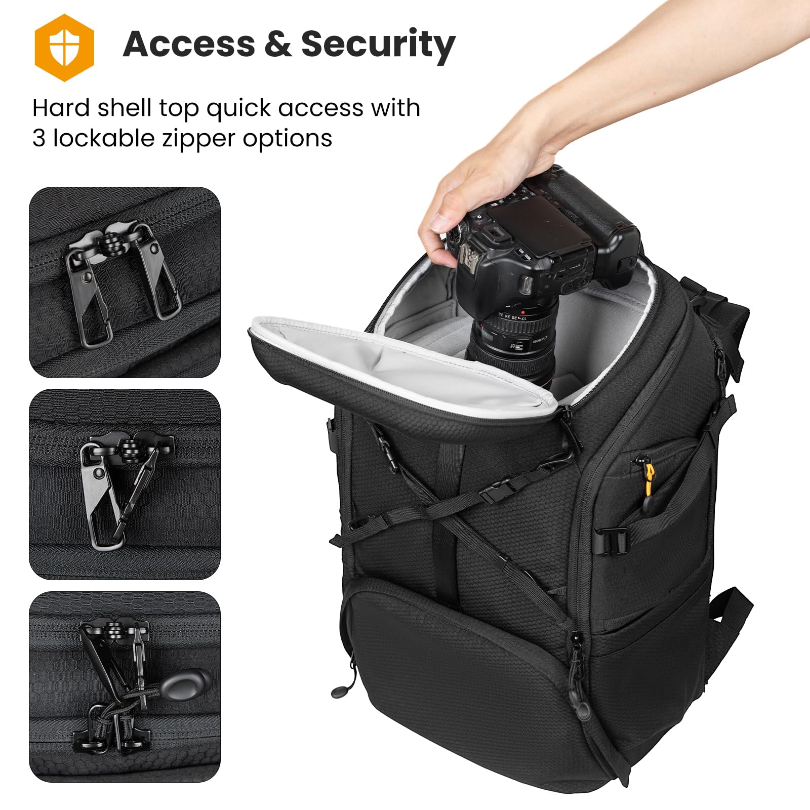 TARION Large Camera Backpack for DSLR & Drone - Waterproof Photography Bag with Dual-Side Opening & Rain Cover - Travel Rucksack for Photographers (Hexagon Series) - Perfect for Outdoor Shooting, Travel Adventures and Professional Photography