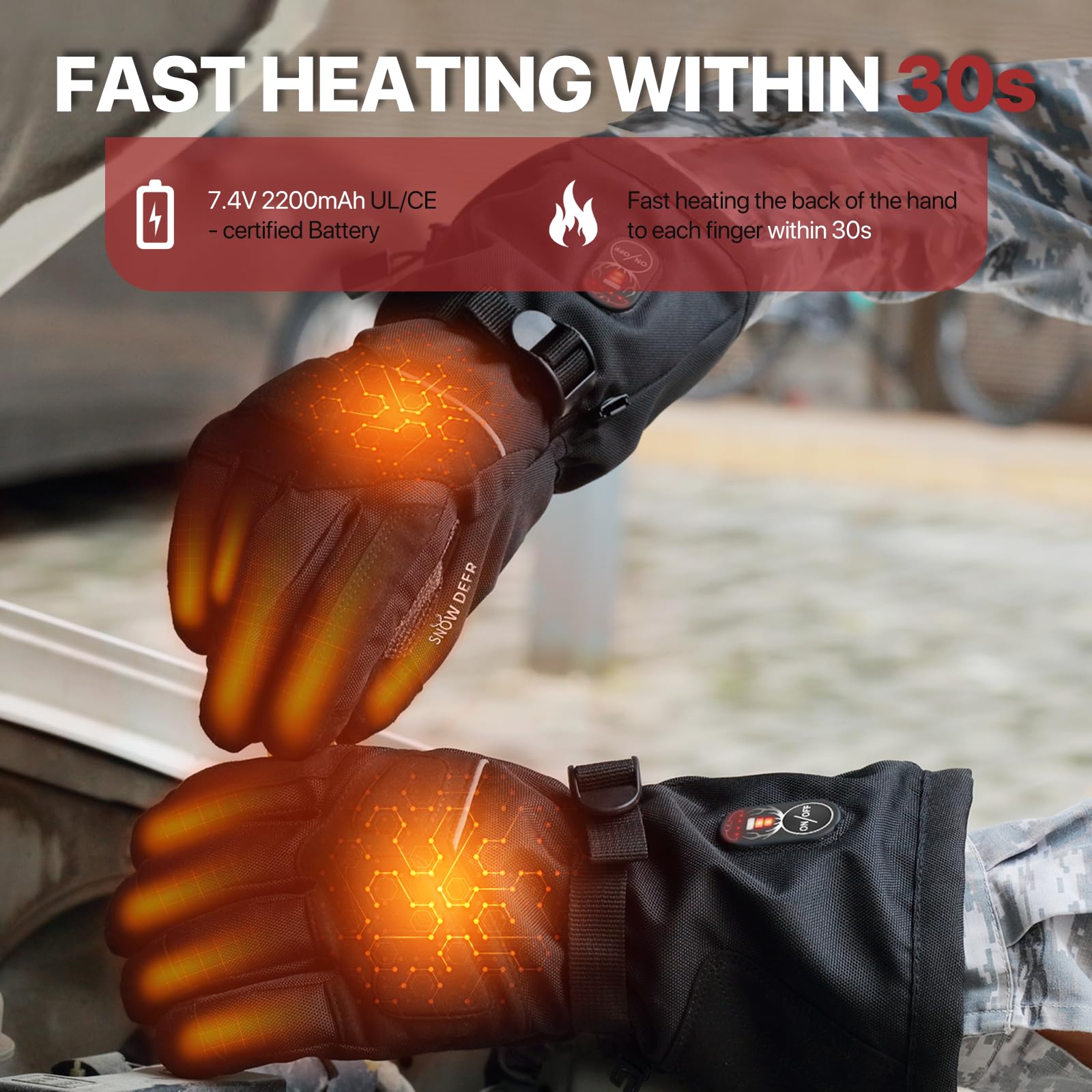 SNOW DEER Rechargeable Heated Gloves for Men & Women - Waterproof, Cut-Resistant, Touchscreen Compatible Winter Work Gloves - Perfect for Outdoor Jobs, Construction, Motorcycling & Cold Weather Activities