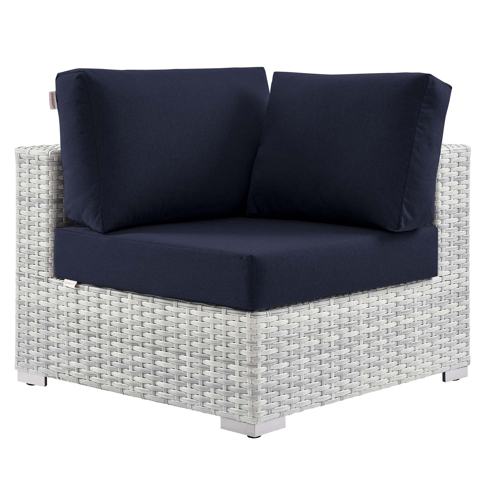 Modern Grey Blue Navy Rattan Wicker Lounge Chair for Outdoor Patio, Balcony, Cafe, Bistro, and Garden Relaxation
