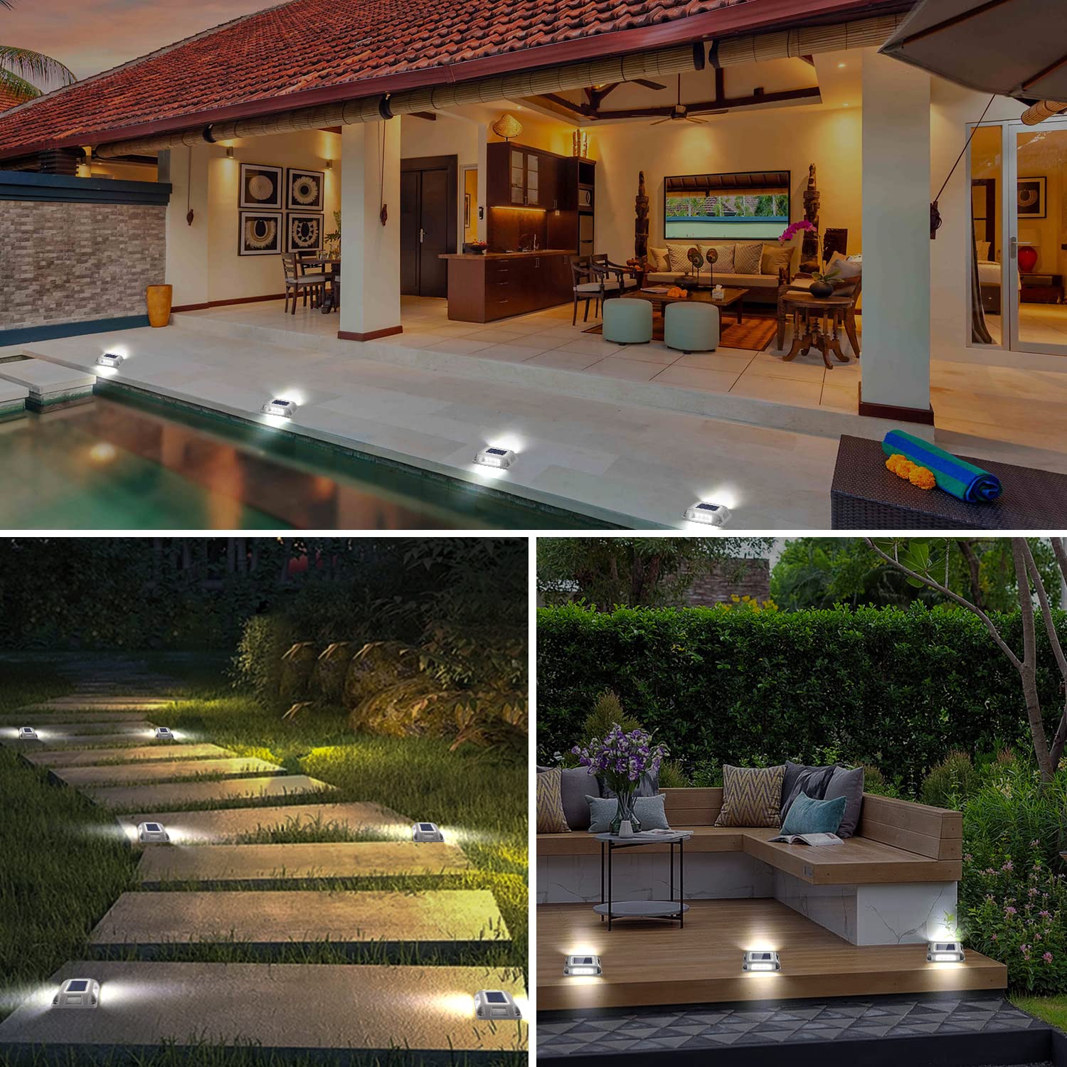 T-SUN 12 Pack Solar Driveway Lights - 6000K Cold White LED Pathway Lights for Outdoor Garden, Sidewalk, Stair & Ground - Waterproof Solar Path Lights for Driveway, Deck & Landscape Lighting