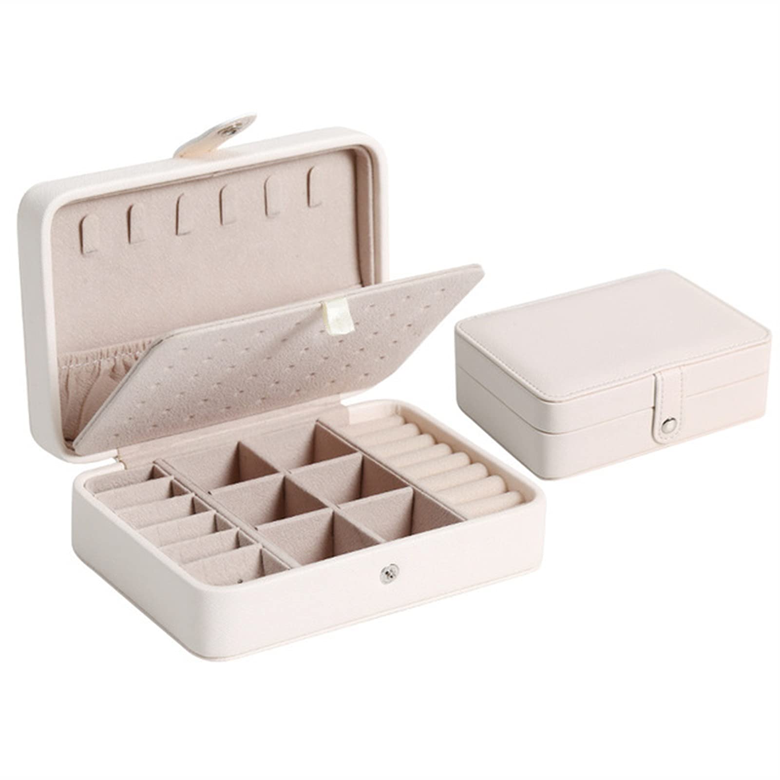 Portable Leather Jewelry Box for Earrings & Rings - Double Layer Organizer, Travel-Friendly Jewelry Casket (White) | Perfect for Travel, Gifts & Home Storage