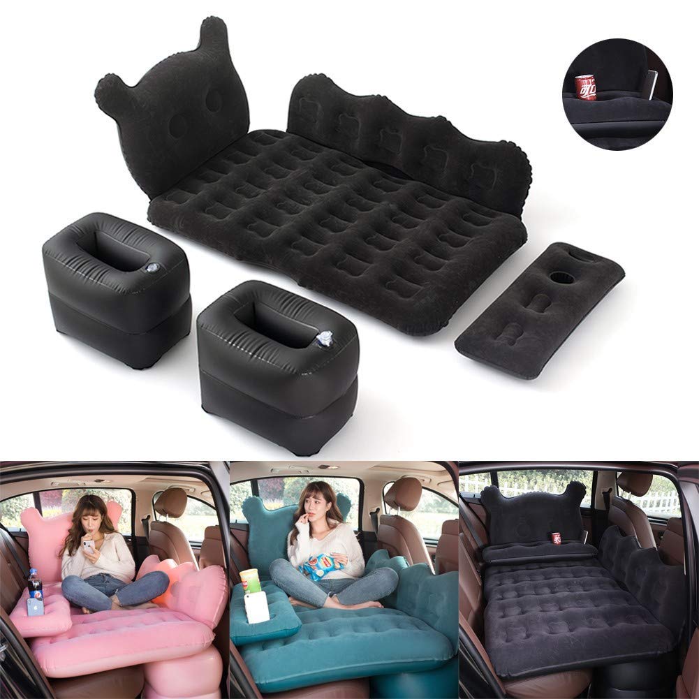 Inflatable Car Air Mattress with Pump - 135 X 80cm Thickened Flocking Fabric Back Seat Sleeping Pad for Travel & Camping | Portable Air Bed for Road Trips, Outdoor Adventures & Emergency Use