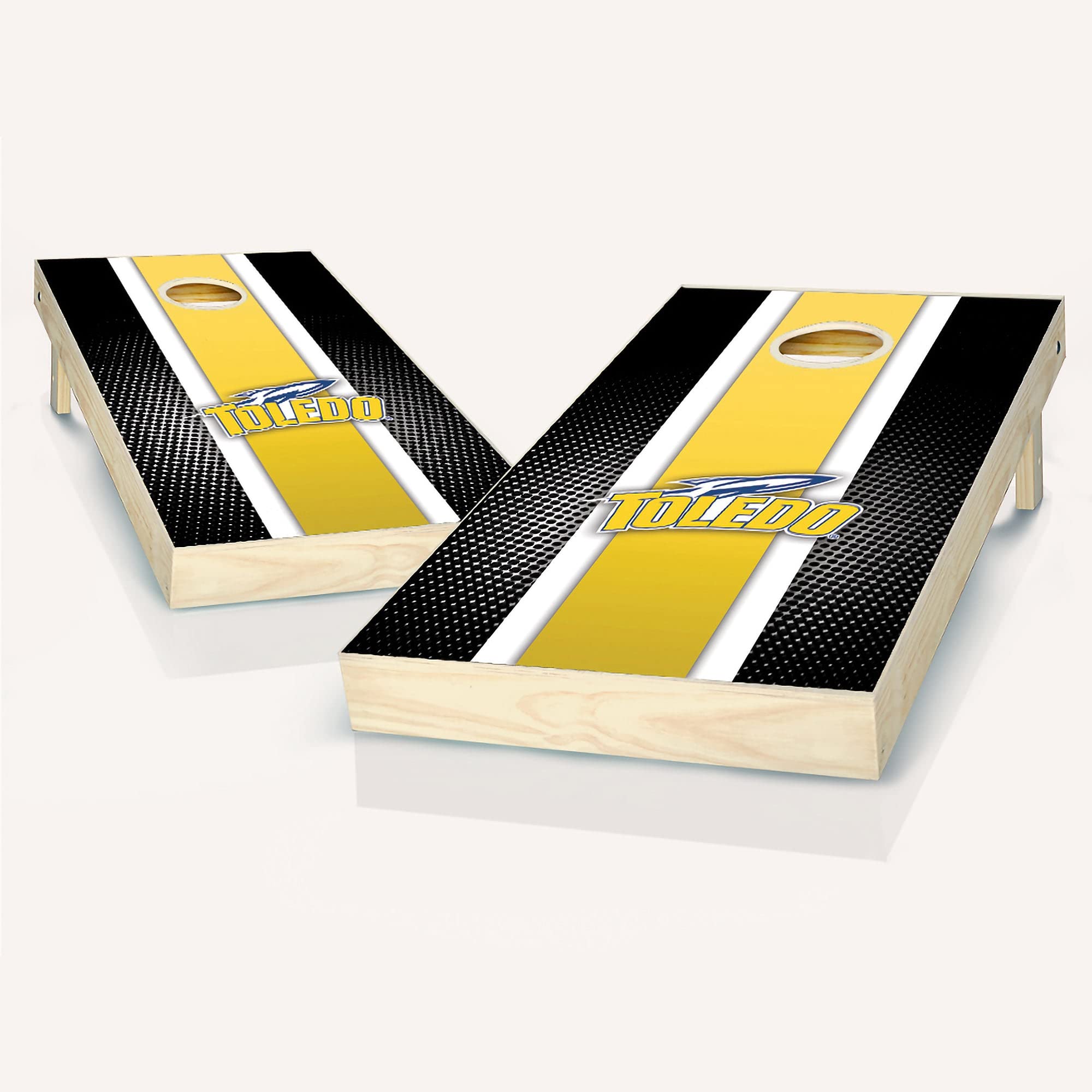 Premium Toledo Stripe Cornhole Game Set - 2 Wooden Boards & 8 Bean Bags for Outdoor Lawn Games, Tailgating, Backyard Parties and BBQ Events