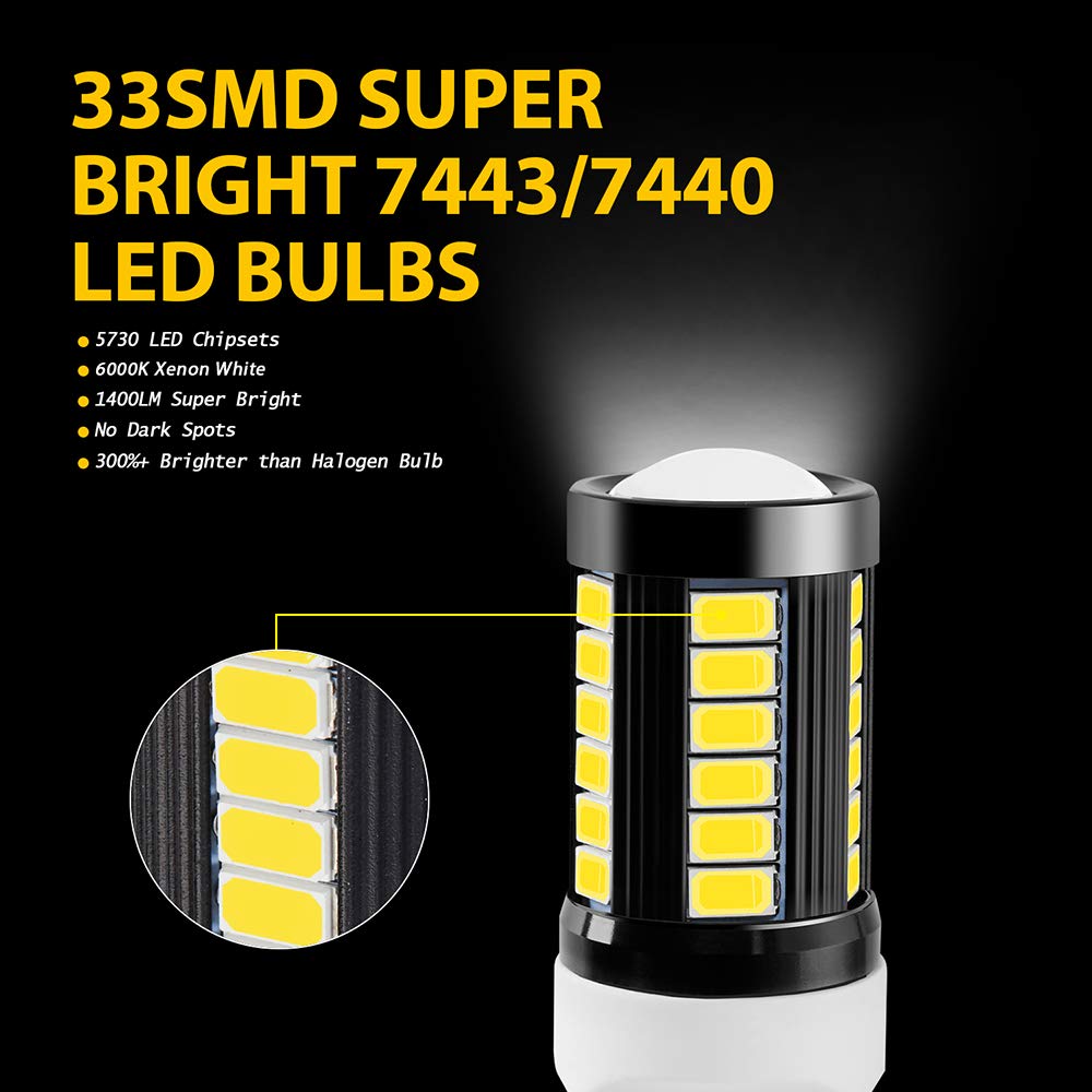 AUXLIGHT 7443 7440 T20 W21W 1400 Lumens Super Bright LED Bulbs - Low Power, 6000K Xenon White - Replacement for Backup Reverse Lights, Tail Brake Stop & Parking Lights (Pack of 2) - Perfect for Cars, Trucks & SUVs