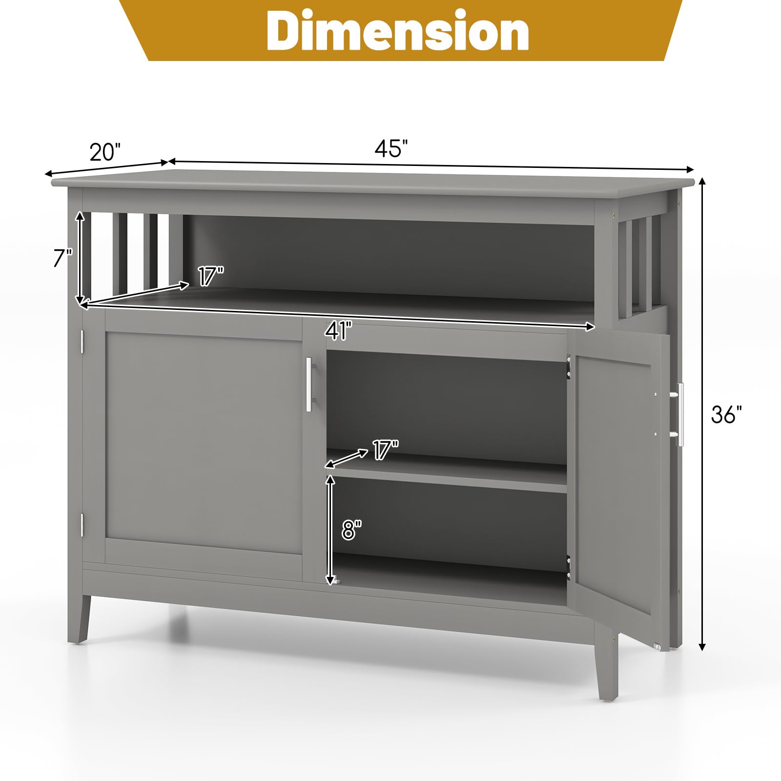 Costzon Wooden Buffet Cabinet with 2 Doors & Adjustable Shelf - Stylish Sideboard, Coffee Bar Cabinet for Kitchen, Living Room & Hallway Storage | Perfect for Dining Room Organization & Home Decor