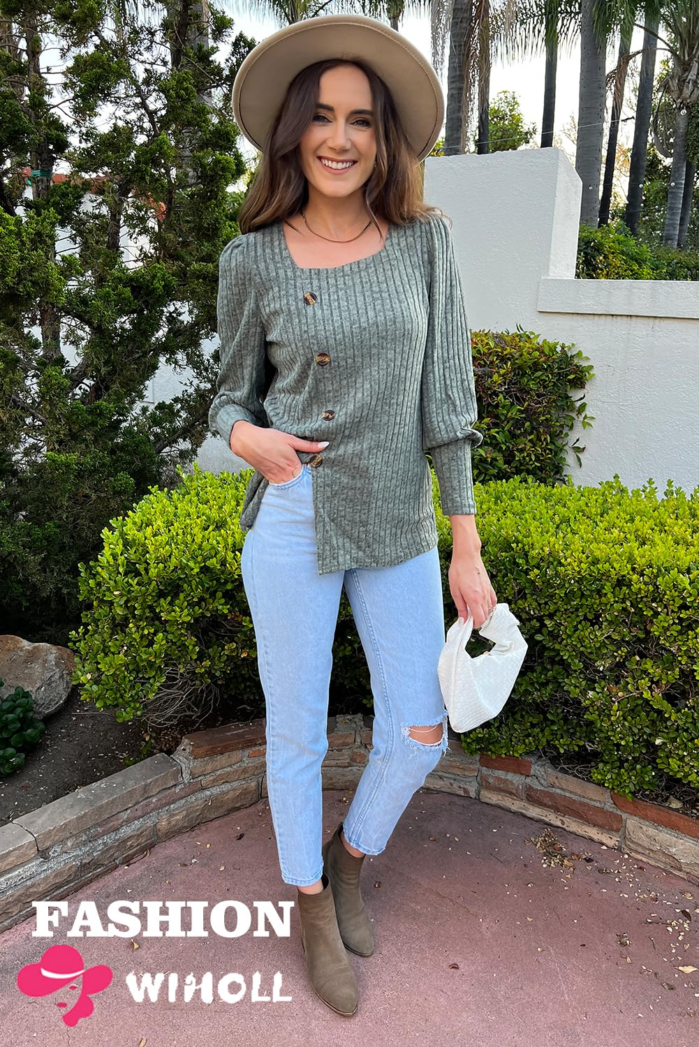 WIHOLL Women's Fall Fashion Square Neck Sweater - Casual & Dressy Tops for 2023 | Perfect for Office Wear, Date Nights & Autumn Outfits