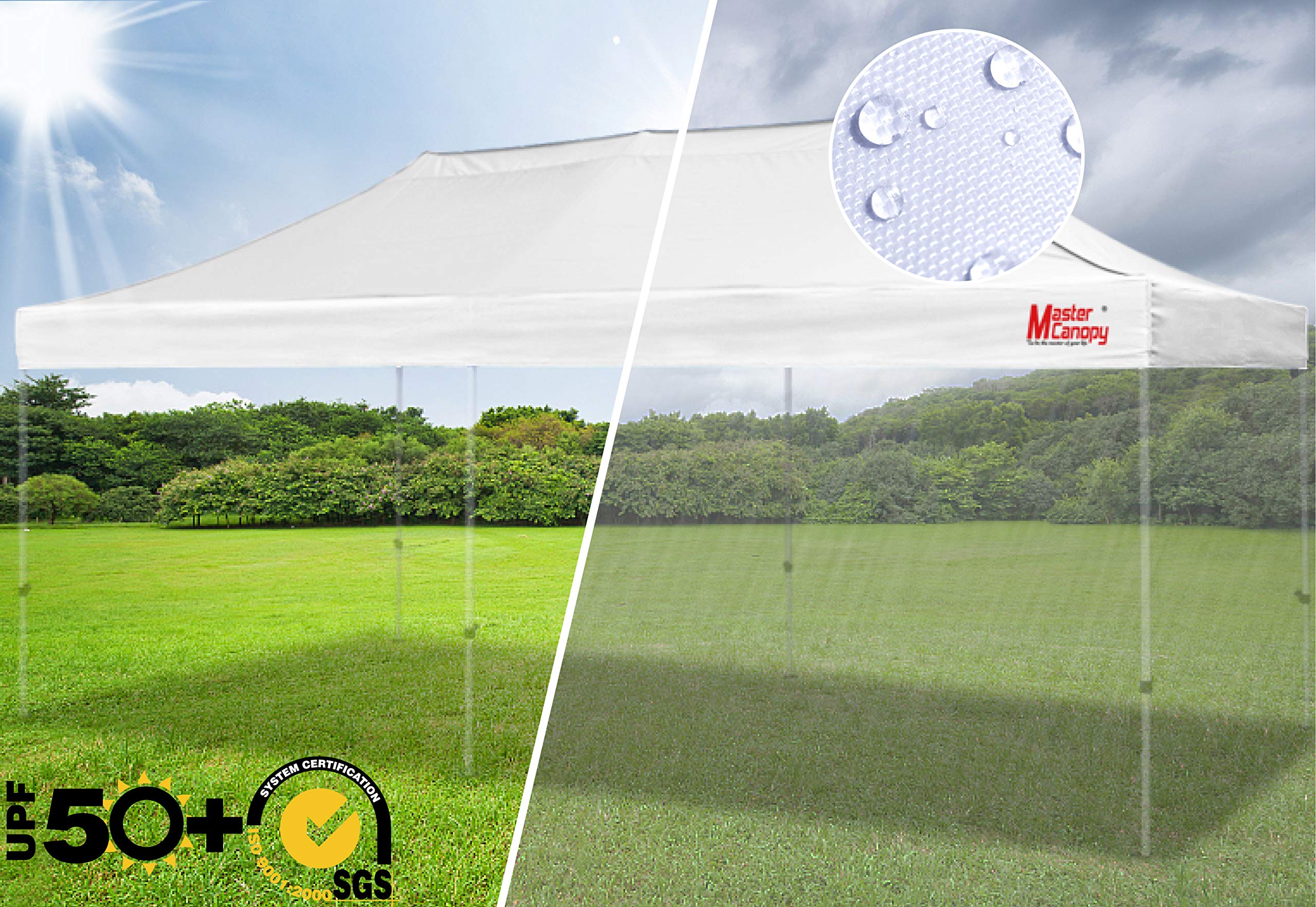 MASTERCANOPY 10x20 White Replacement Canopy Top for Pop Up Tents - Durable & Weatherproof for Outdoor Events, Camping, and Backyard Parties