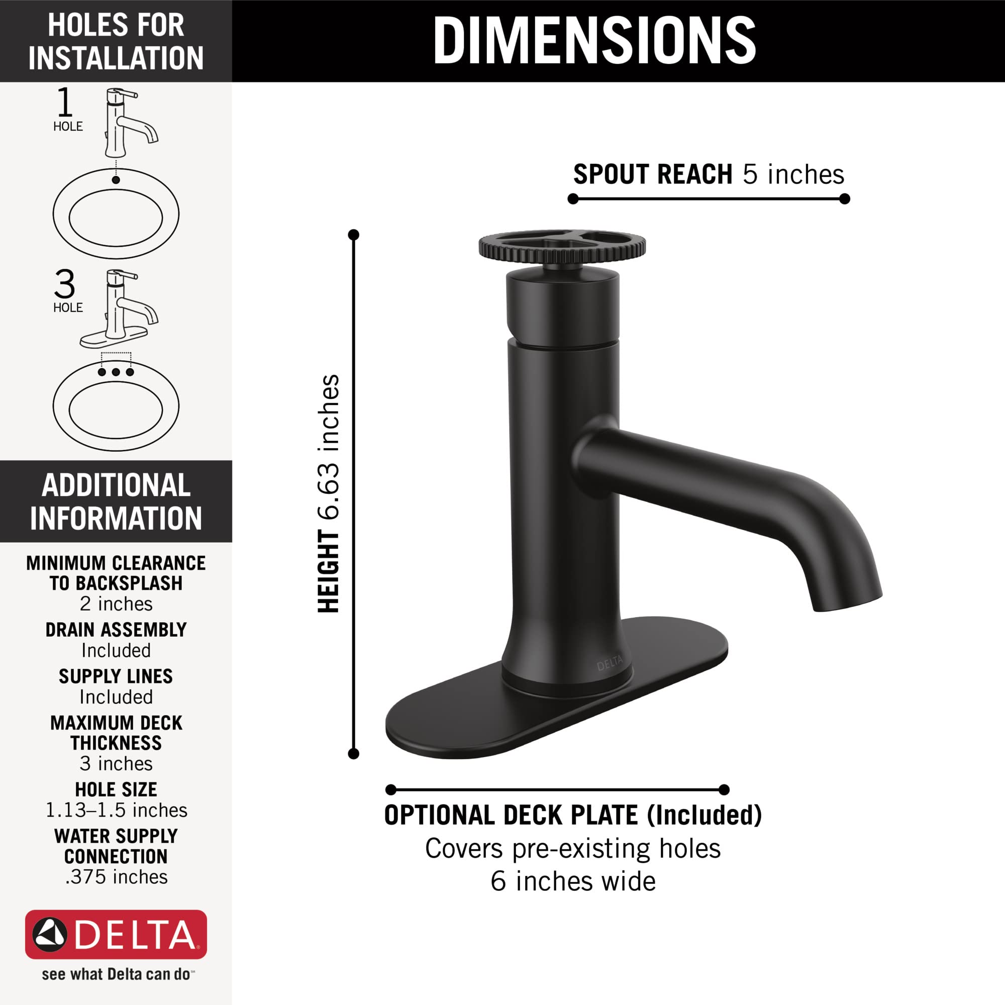 Delta Trinsic Matte Black Single Hole Bathroom Faucet with Diamond Seal Technology - Modern Single Handle Bathroom Sink Faucet with Drain Assembly - Perfect for Contemporary Bathrooms & Powder Rooms