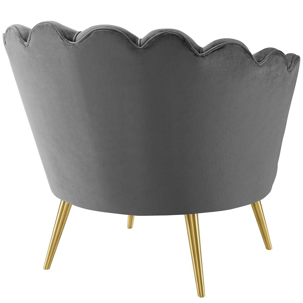 Modway Admire Scalloped Edge Performance Velvet Accent Lounge Arm Chair - Gray Velvet Upholstered Living Room Chair for Home Office, Bedroom & Reading Nook