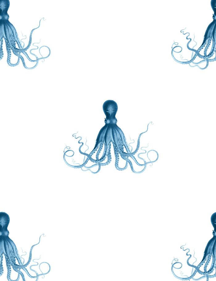 George The Octopus Blue Wallpaper by Wallshoppe - Premium Peel & Stick Removable Wallpaper for Kids Room, Nursery, or Playroom Decor