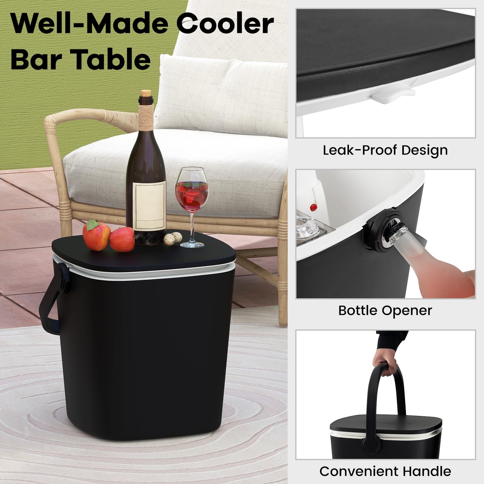 Goplus 4 Gallon All-Weather Cooler Table with Handle - Portable 3-in-1 Outdoor Beer & Wine Cooler with Bottle Opener & Lift Top Lid - Perfect for Patio, Poolside, Camping, Picnic and Backyard Parties