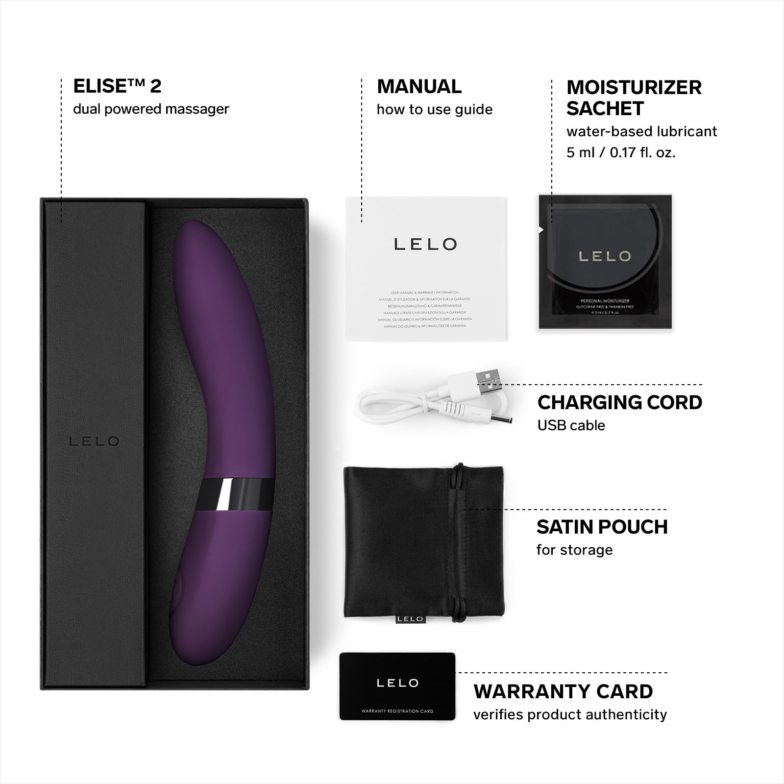 LELO Elise 2 G Spot Vibrator - Dual Motor Waterproof Sex Toy for Women - Powerful Clitoral & G-Spot Stimulation - Perfect for Solo Play & Couples Intimacy - Luxury Plum Purple Adult Toy