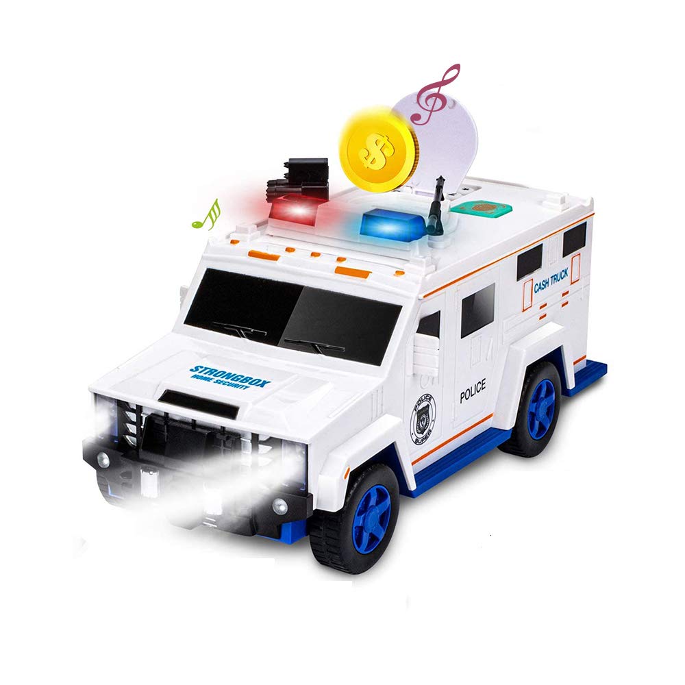 XHYPSWJP Electronic Piggy Bank for Kids - Rechargeable Armored Car Coin Bank with Password Protection, Money Saving Box Toy Gift for Boys & Girls (White) - Perfect for Birthday Gifts, Allowance Savings & Financial Education