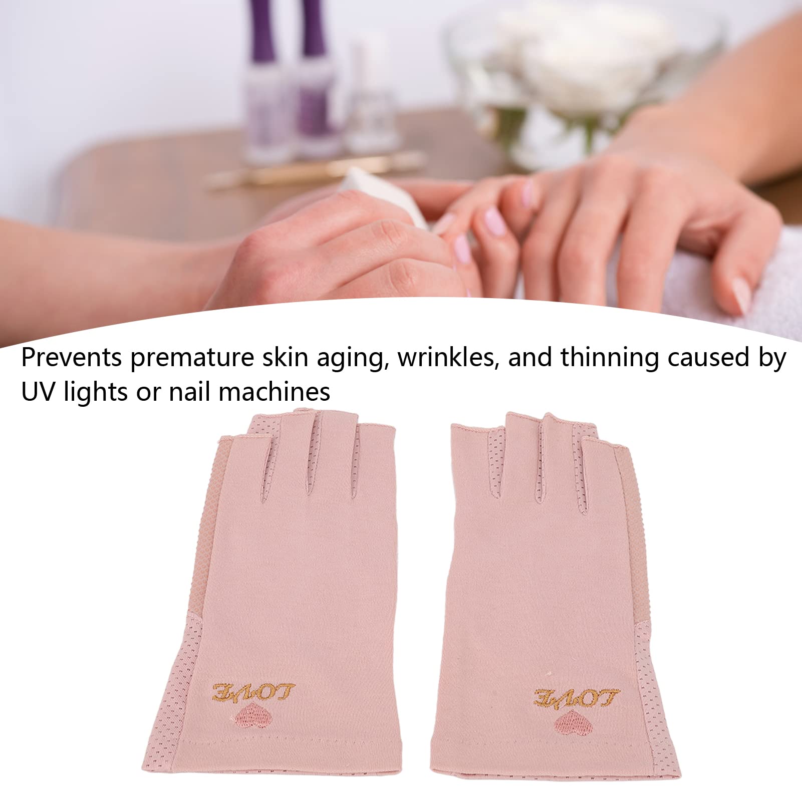 UV Protection Fingerless Gloves for Nail Art - Breathable Fiber Cotton Manicure Gloves, Anti-UV Shield for Gel Polish Drying Under LED/UV Lamp (Light Pink Grey) - Perfect for Salon, Home Nail Care & DIY Manicures