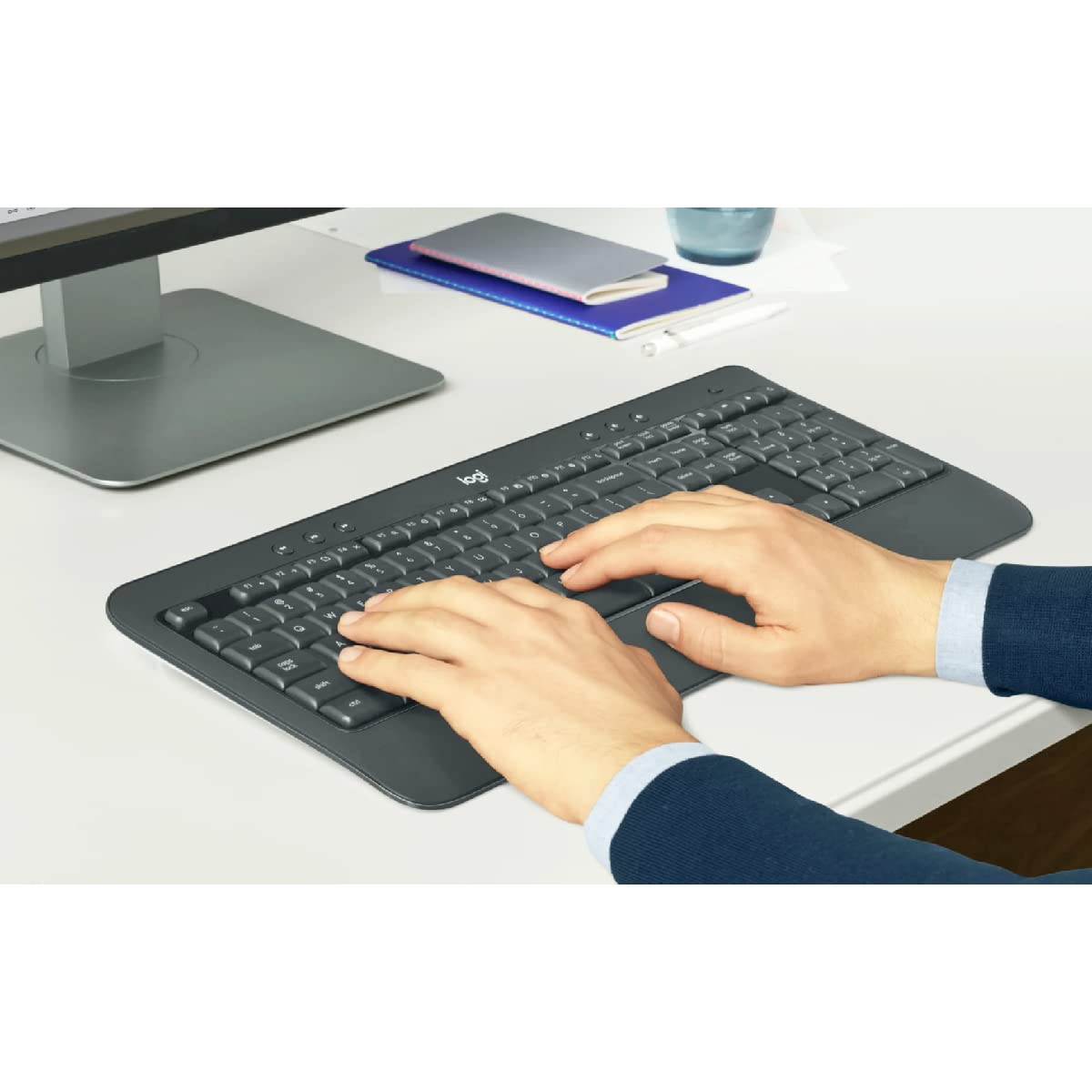 Logitech MK540 Advanced Wireless Keyboard and Mouse Combo - Ergonomic Full-Size Keyboard with Silent Clicks, 2.4GHz USB Receiver for PC/Laptop - Includes Bluetooth Speaker, Wrist Rest & Mouse Pad for Home Office, Gaming and Travel Use