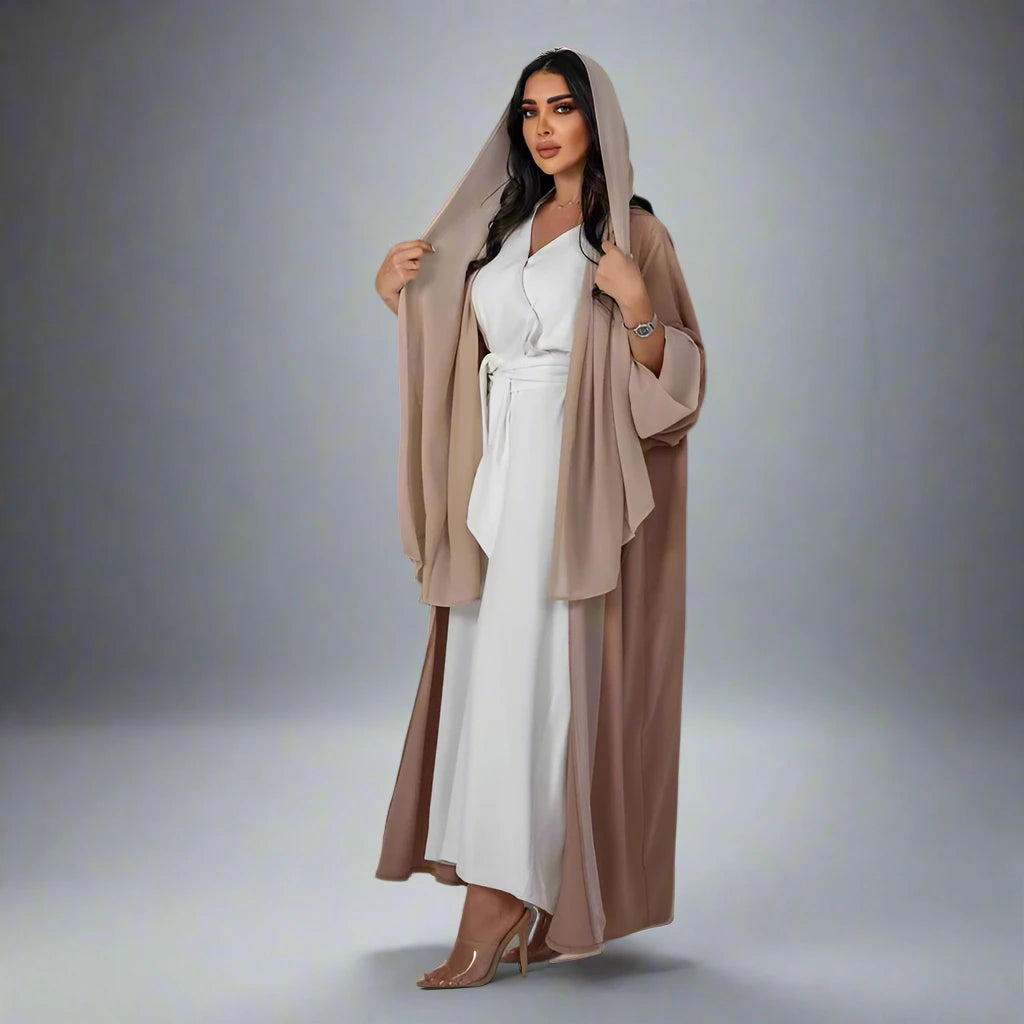 Elegant Muslim Women's Chiffon Cardigan Open Abaya Dress - Modest Islamic Fashion for Prayer, Home & Special Occasions