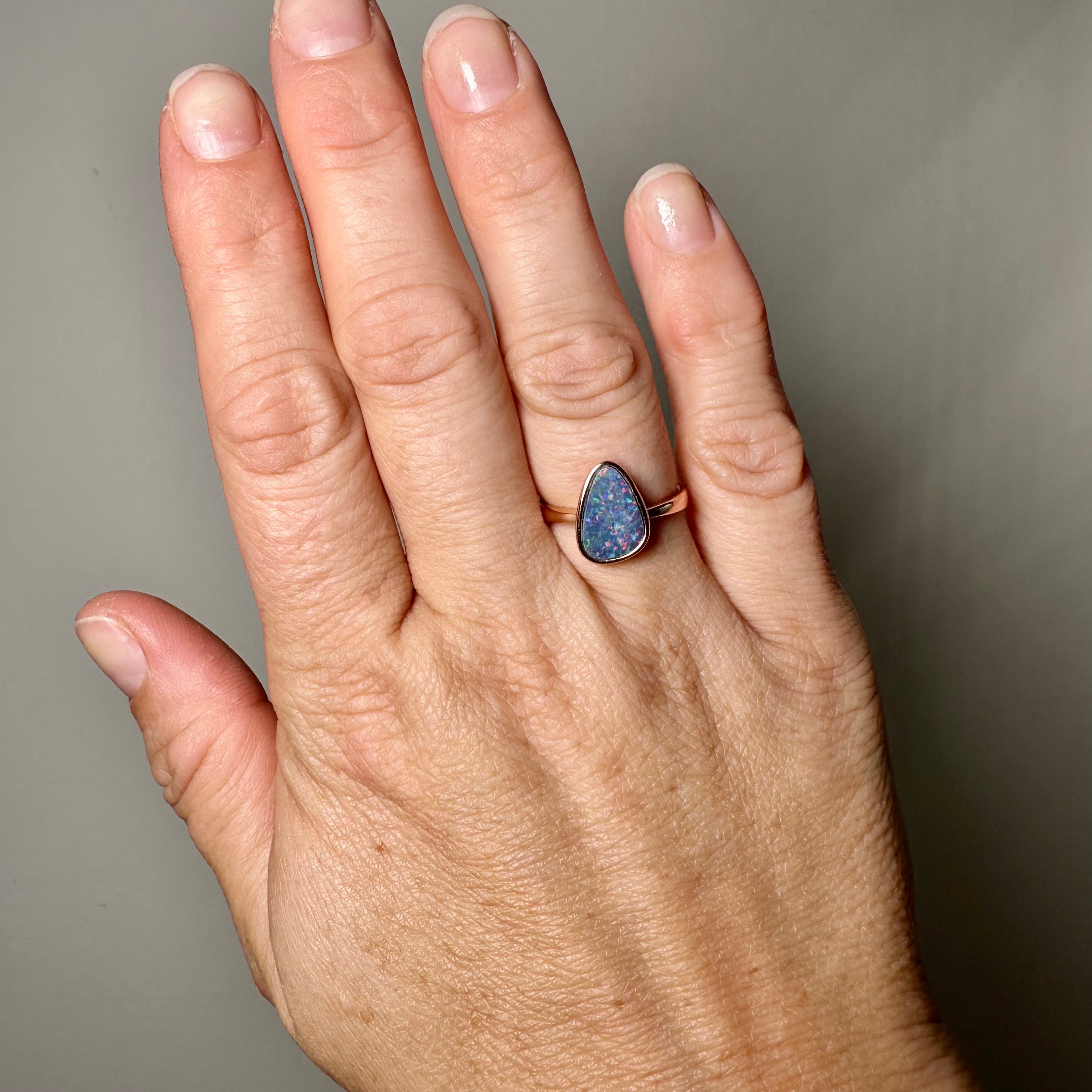 Opal Doublet Coober Pedy Freeform Cabochon Rose Gold Plated Ring Size 6.75 - Australian Opal Jewelry for Women, Elegant Gift for Birthday, Anniversary & Special Occasions