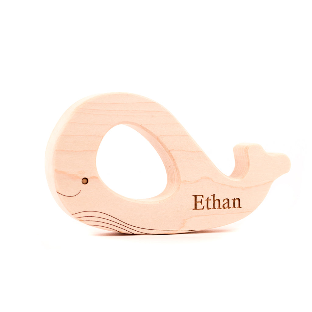 Natural Wooden Whale Teether for Babies - Safe & Non-Toxic Teething Toy for Soothing Sore Gums - Perfect Baby Shower Gift for Newborns & Infants - Use at Home, Daycare or On-the-Go