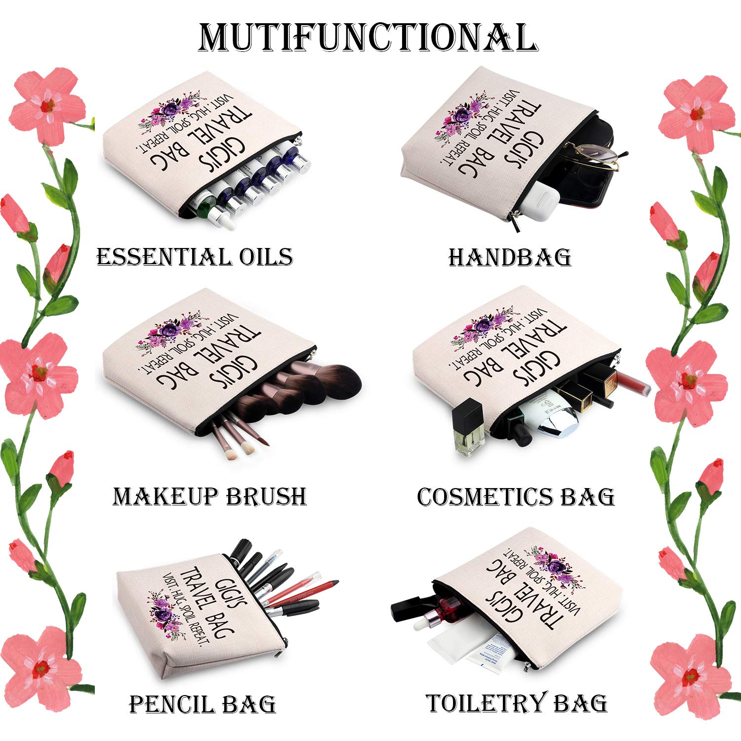 WCGXKO Gigi Gift - Elegant Cosmetic & Toiletry Travel Bag for Women | Perfect Birthday, Mother’s Day & Grandma Gift | Compact Makeup Organizer for Vacation, Gym & Business Trips (GIGI'S TRAVEL Collection)
