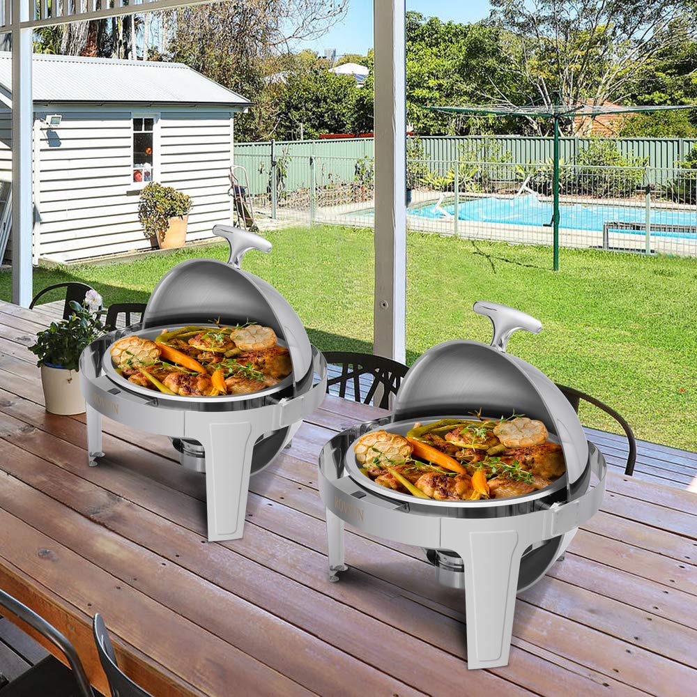 ROVSUN 6 Quart Stainless Steel Chafing Dish Buffet Set - NSF Certified Roll Top Chafer with Food Pan, Water Pan & Fuel Holders - Perfect for Weddings, Parties, Banquets & Catering Events - Keep Food Warm at Buffets, Events & Large Gatherings