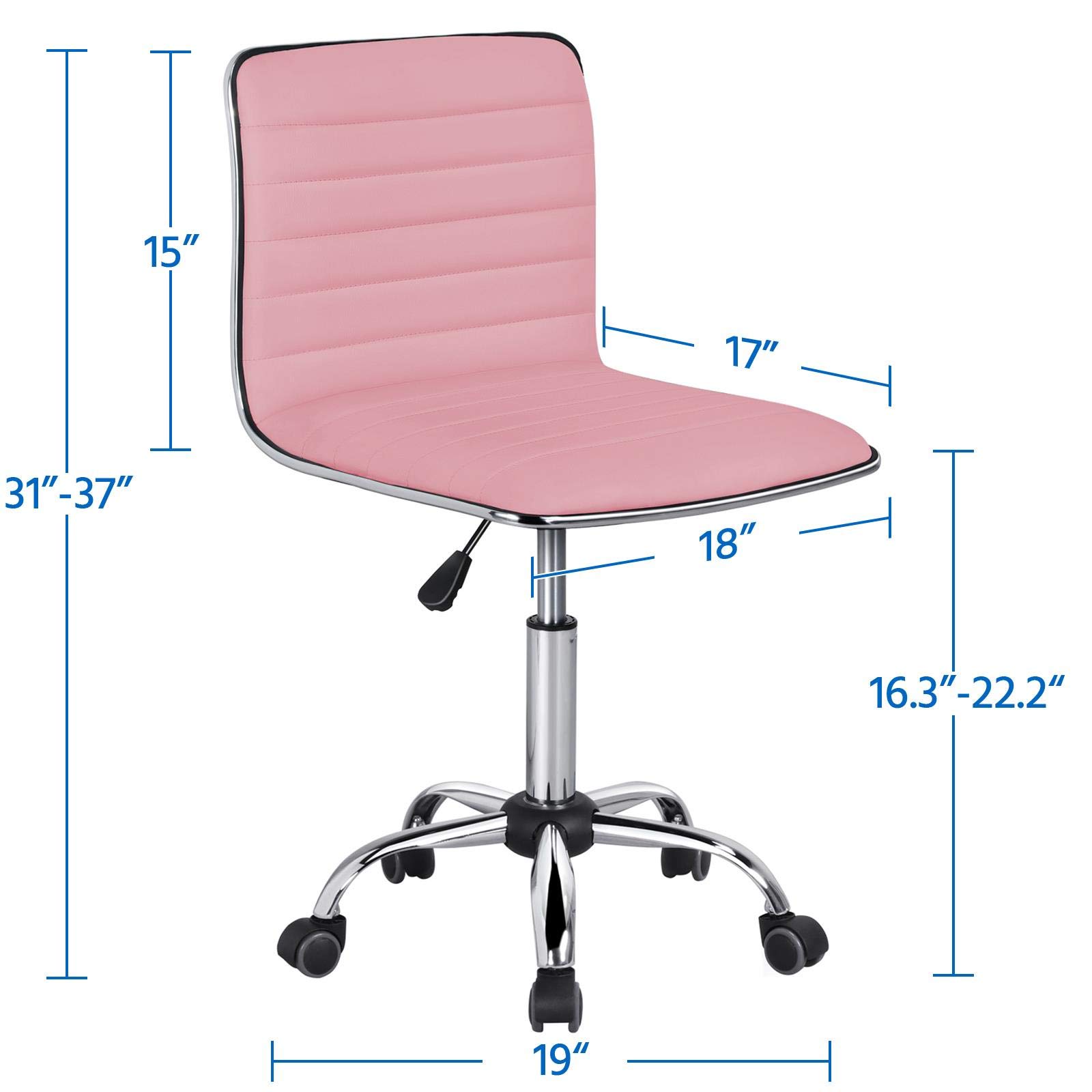 Yaheetech Executive PU Leather Office Chair - Adjustable Low Back Swivel Task Chair with Wheels, Armless Design for Home & Office Workspace - Perfect for Small Spaces, Study Rooms & Modern Workstations (Pink)