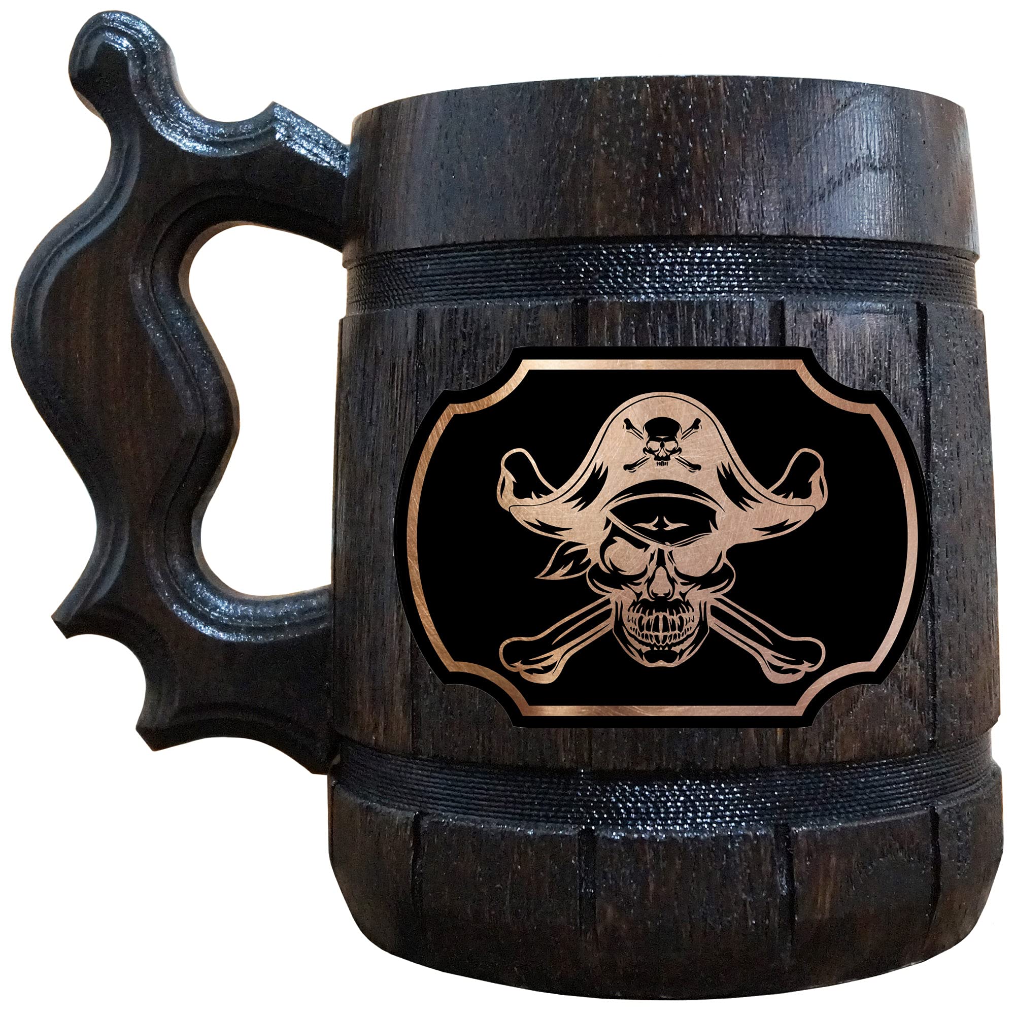 Personalized Pirate Skull Beer Stein - Custom Engraved Wooden Tankard Mug for Men, Unique Gifts for Dad, Husband, Gamer - Perfect for Birthday, Anniversary, Wedding & Geek-Themed Parties