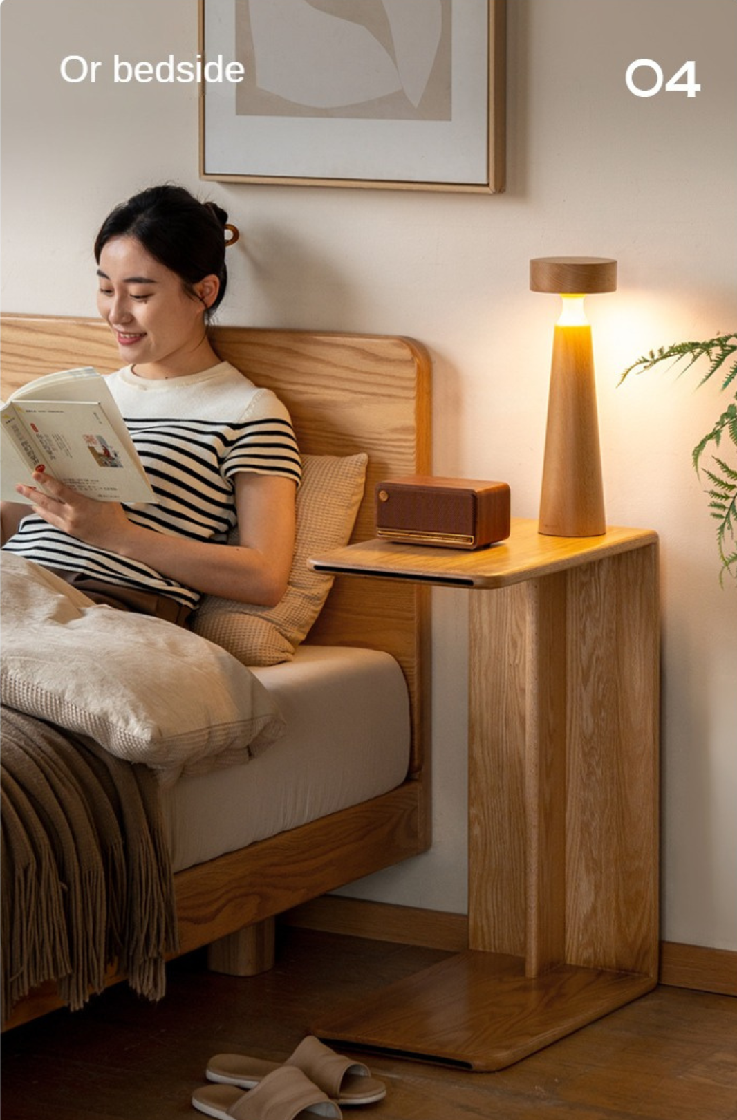 Solid Oak Wood C-Shaped Side Table - Multifunctional End Table for Living Room, Bedroom, or Office - Perfect for Holding Drinks, Books, and Decor