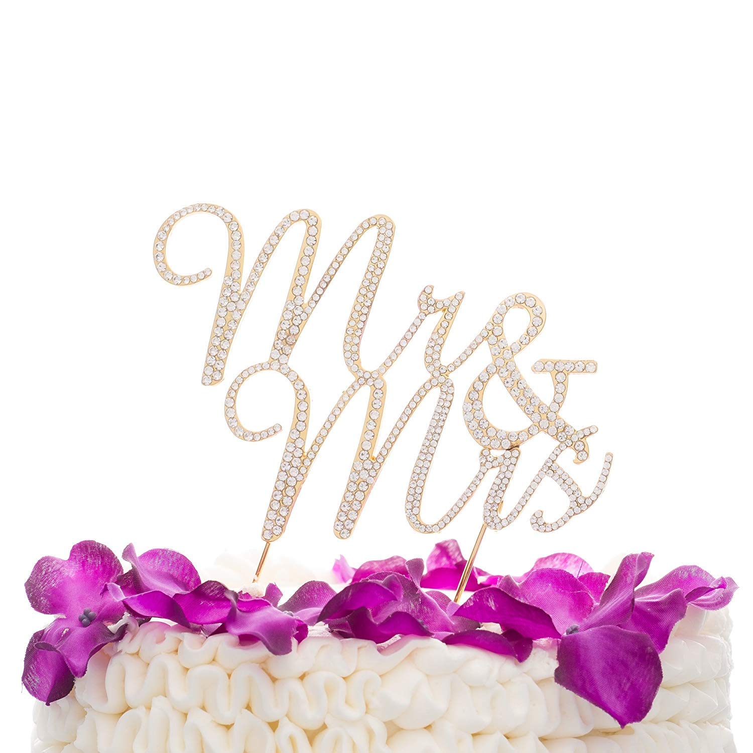 Elegant Gold Rhinestone Wedding Cake Topper for Mr & Mrs - Perfect for Wedding Desserts, Anniversary Cakes & Romantic Celebrations