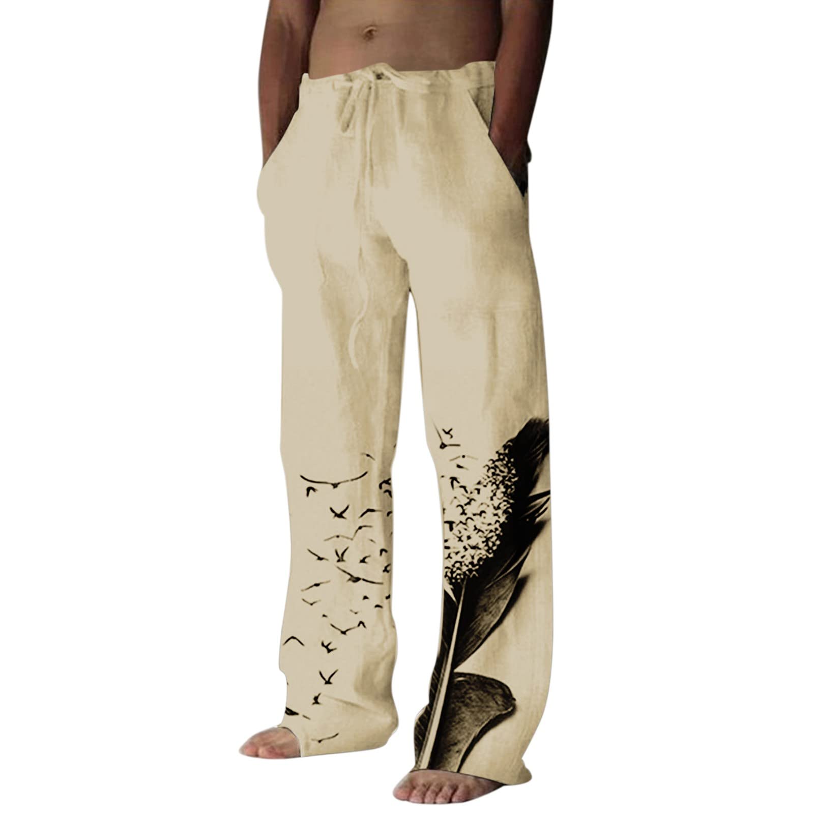 Gillberry Men's Linen Pants - Breathable Drawstring Waist for Big & Tall - Casual Summer Wear