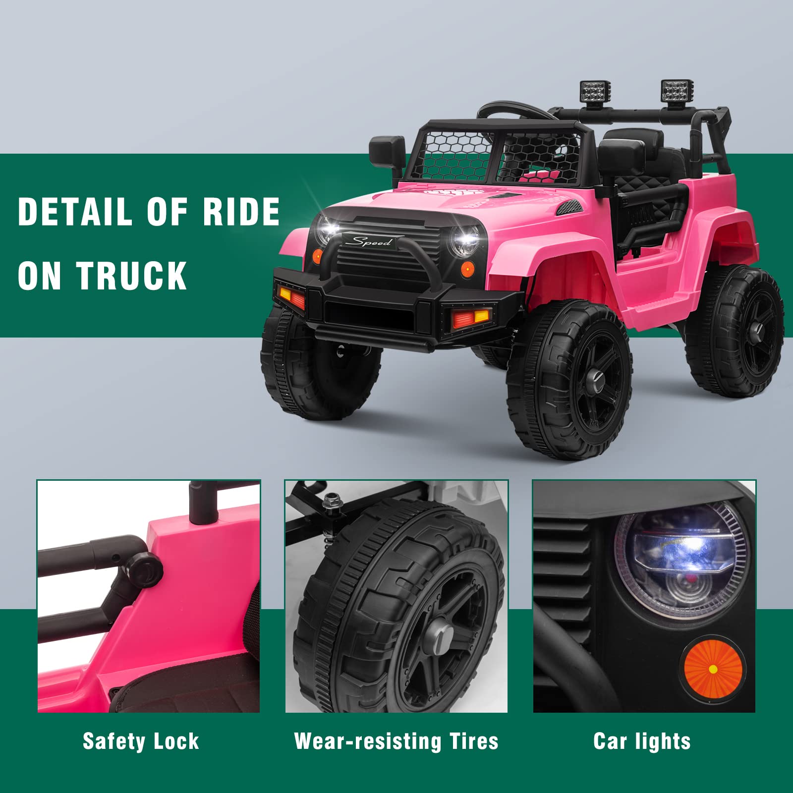 **12V Kids Ride on Car Truck - Electric Toy Car with Parent Remote Control, Spring Suspension & LED Lights - Safe for Toddlers (Pink) - Perfect for Outdoor Play & Birthday Gifts**
