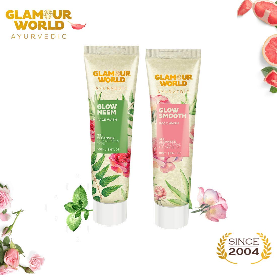 Glamour World Ayurvedic Glow Smooth & Glow Neem Face Wash with Neem, Ashwagandha, Rose, Sandalwood & Honey - Natural Cleanser for Acne, Oily & Sensitive Skin - Perfect for Daily Skincare Routine & Ayurvedic Beauty Regimen