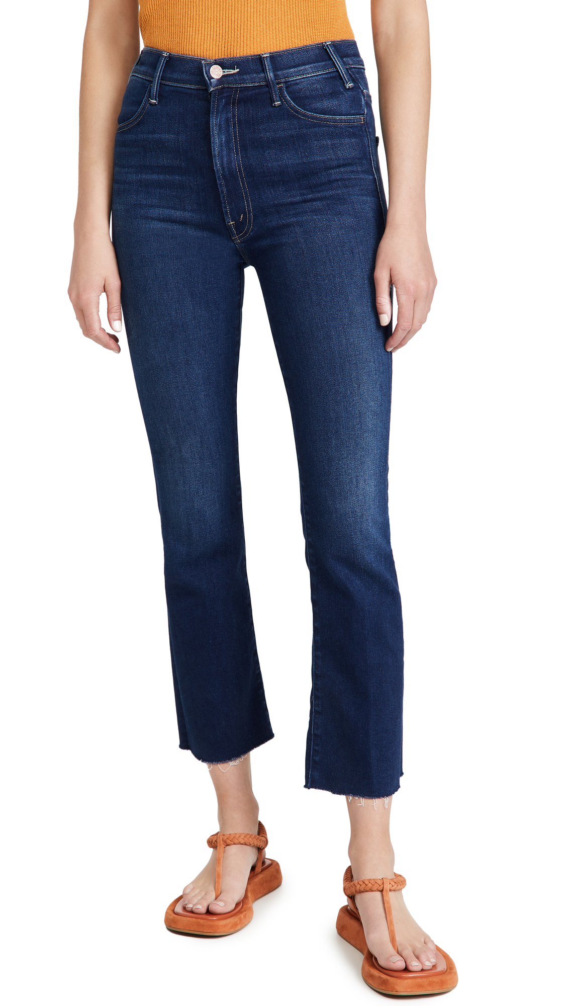 MOTHER Women's The Hustler Ankle Fray Jeans - High Waist Distressed Denim Pants for Casual Outfits & Street Style Fashion | Perfect for Daytime Errands, Weekend Brunch, and Night Out with Friends