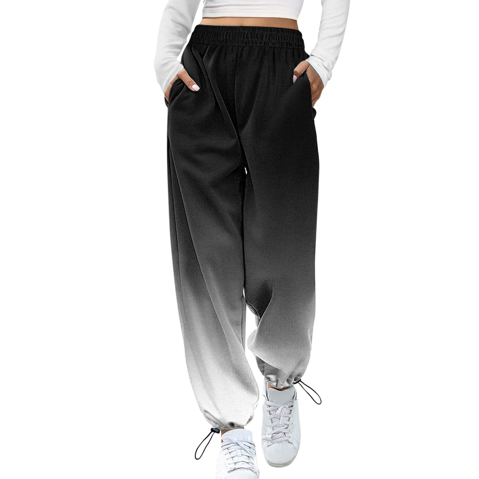 Women's High Waist Joggers with Pockets - Stretchy Lounge Yoga Running Pants, Baggy Sweatpants with Cinch Bottom for Workout, Yoga, Travel & Sleep