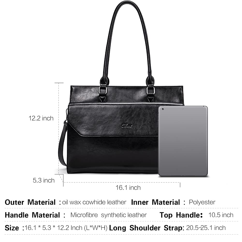 CLUCI Vintage Oil Wax Leather Briefcase for Women - 15.6 Inch Laptop Business Shoulder Bag | Professional Office Work, Business Meetings & Daily Commute
