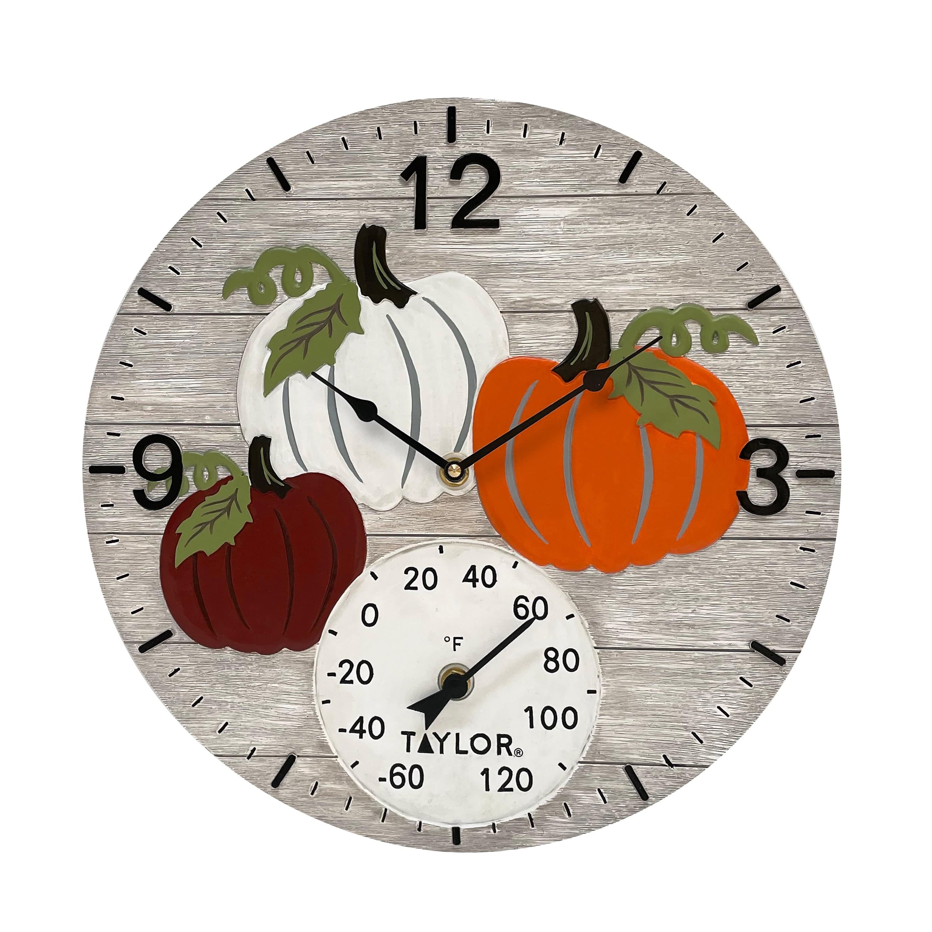 Stylish Pumpkin-Shaped Poly Resin Wall Clock with Thermometer - Perfect for Fall Home Decor & Kitchen