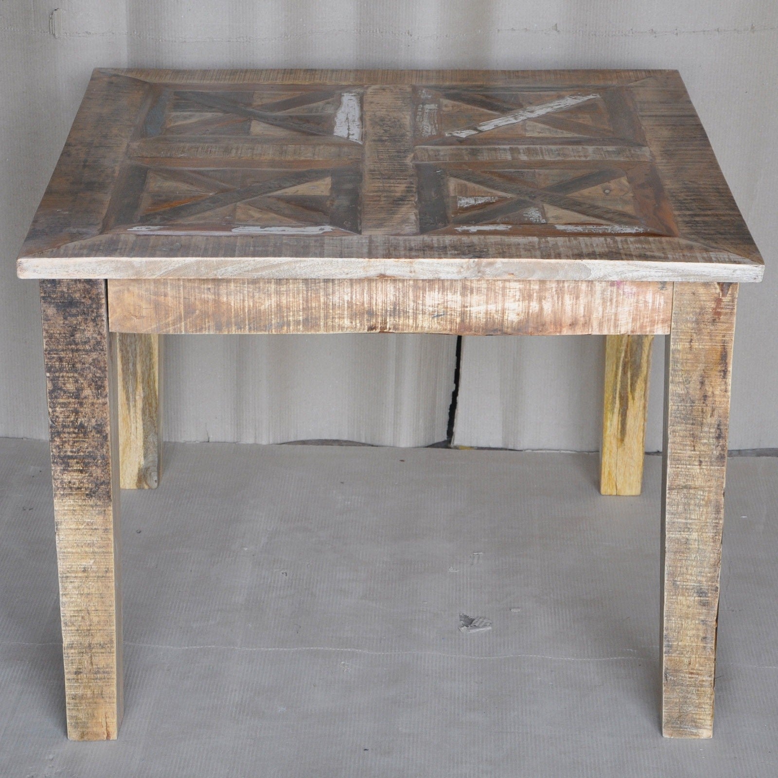 Reclaimed Wood & Mango Wood Square Dining Table - 4 to 8 Seater - Natural Finish - 90cm to 100cm - Perfect for Farmhouse, Rustic & Modern Dining Rooms
