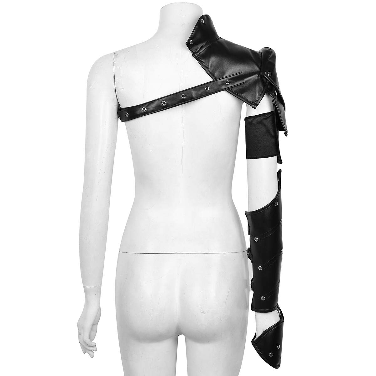Gothic Punk PU Shoulder Armor with Metal Rivets - Adjustable Arm Cuff & Chest Harness for Cosplay, LARP, Halloween Costume Accessory - Perfect for Steampunk, Cyberpunk & Gothic Fashion Outfits