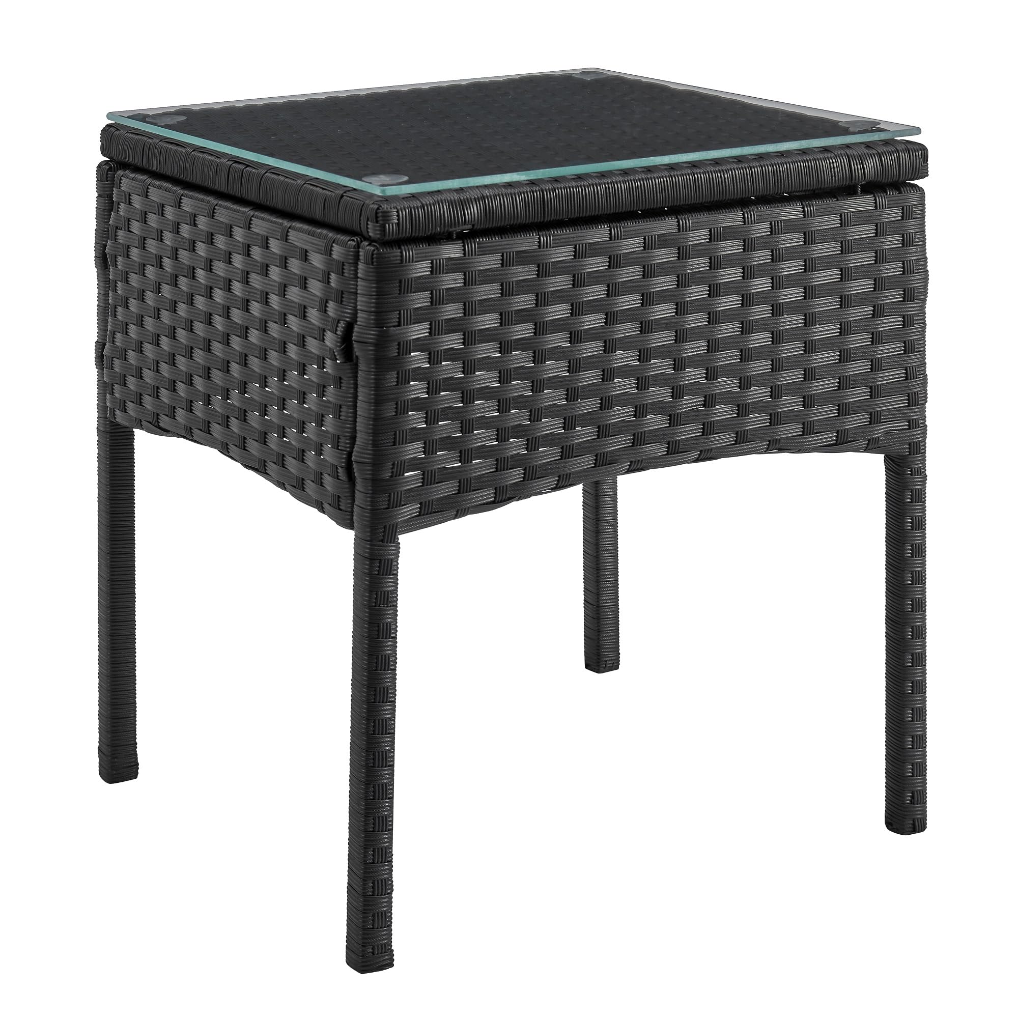 Manhattan Comfort Noli 3-Piece Patio Conversation Set - Steel Rattan Outdoor Furniture with 2 Modern Armchairs, Tempered Glass End Table & Waterproof Cushions (Cream) - Perfect for Garden, Backyard, Poolside or Balcony Relaxation