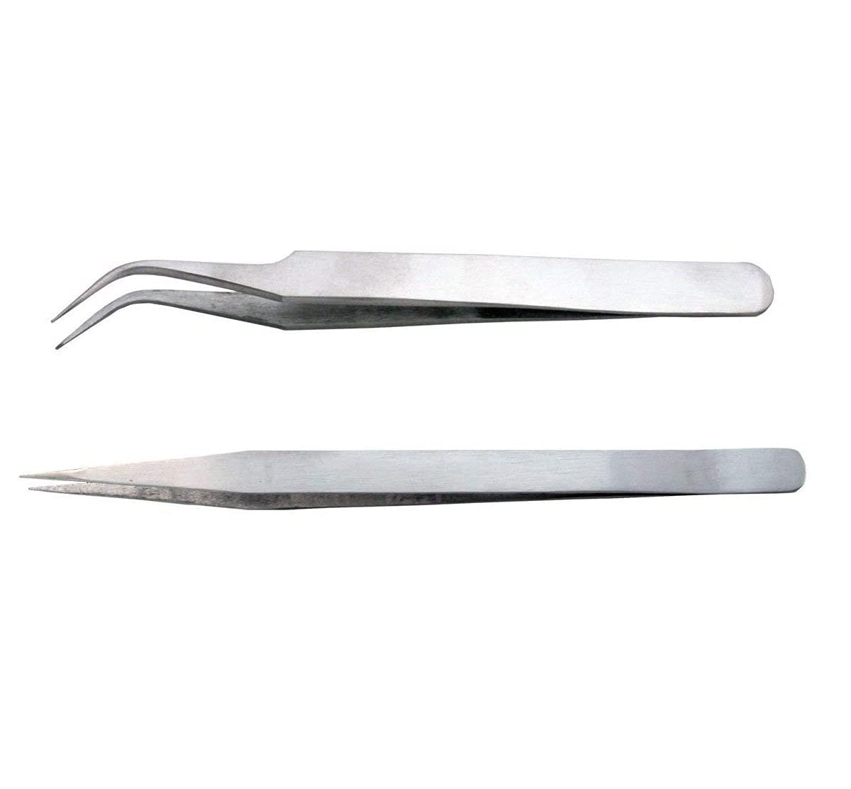 2-Piece Stainless Steel Multipurpose Tweezer Set for False Eyelashes, Eyelash Extensions & Nail Art - Professional Manicure Tools (Silver) - Perfect for Salon, Home Use & Beauty Enthusiasts