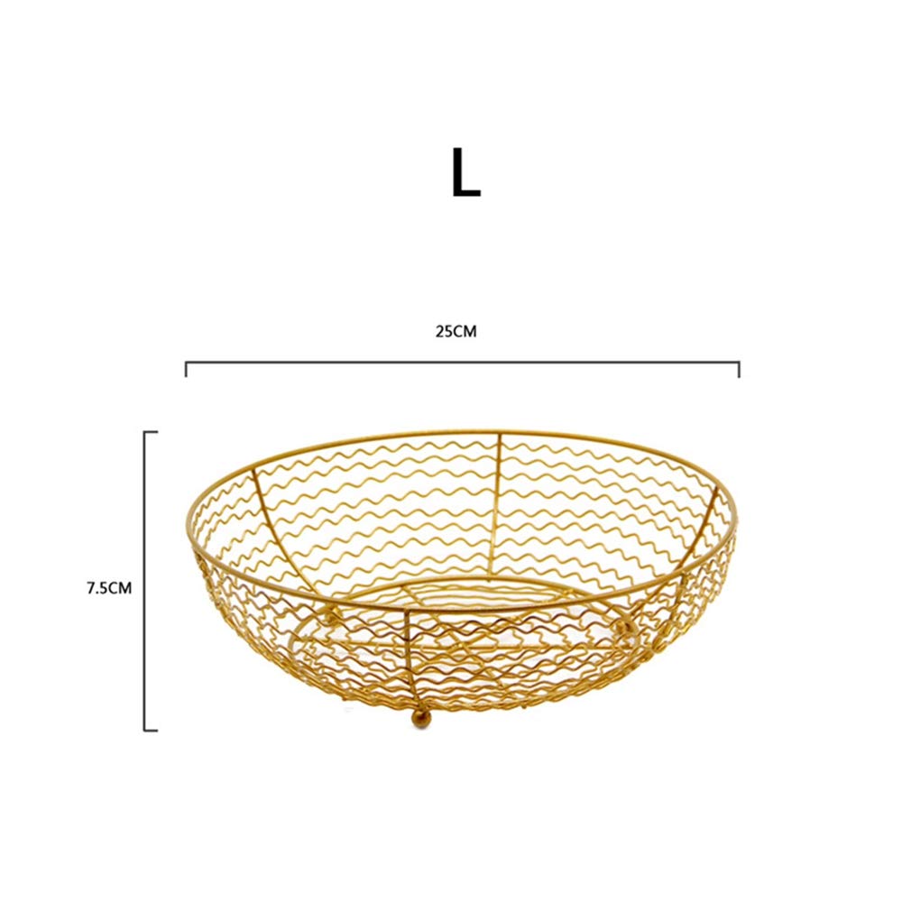 Golden Metal Fruit Basket - Modern Decorative Bowl for Fruits, Vegetables, Snacks & Bread - Large Capacity Kitchen Storage (7.5 x 25 cm) - Perfect for Dining Table Centerpiece, Kitchen Countertop & Party Serving